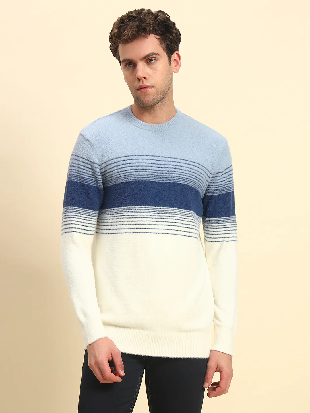 Sweater for Men | Winter Wear Acrylic Fabric Pull-On Closure Round Neck Regular Fit Striped Pattern - Image 2