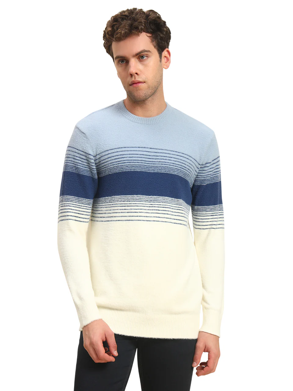 Sweater for Men | Winter Wear Acrylic Fabric Pull-On Closure Round Neck Regular Fit Striped Pattern - Image 3