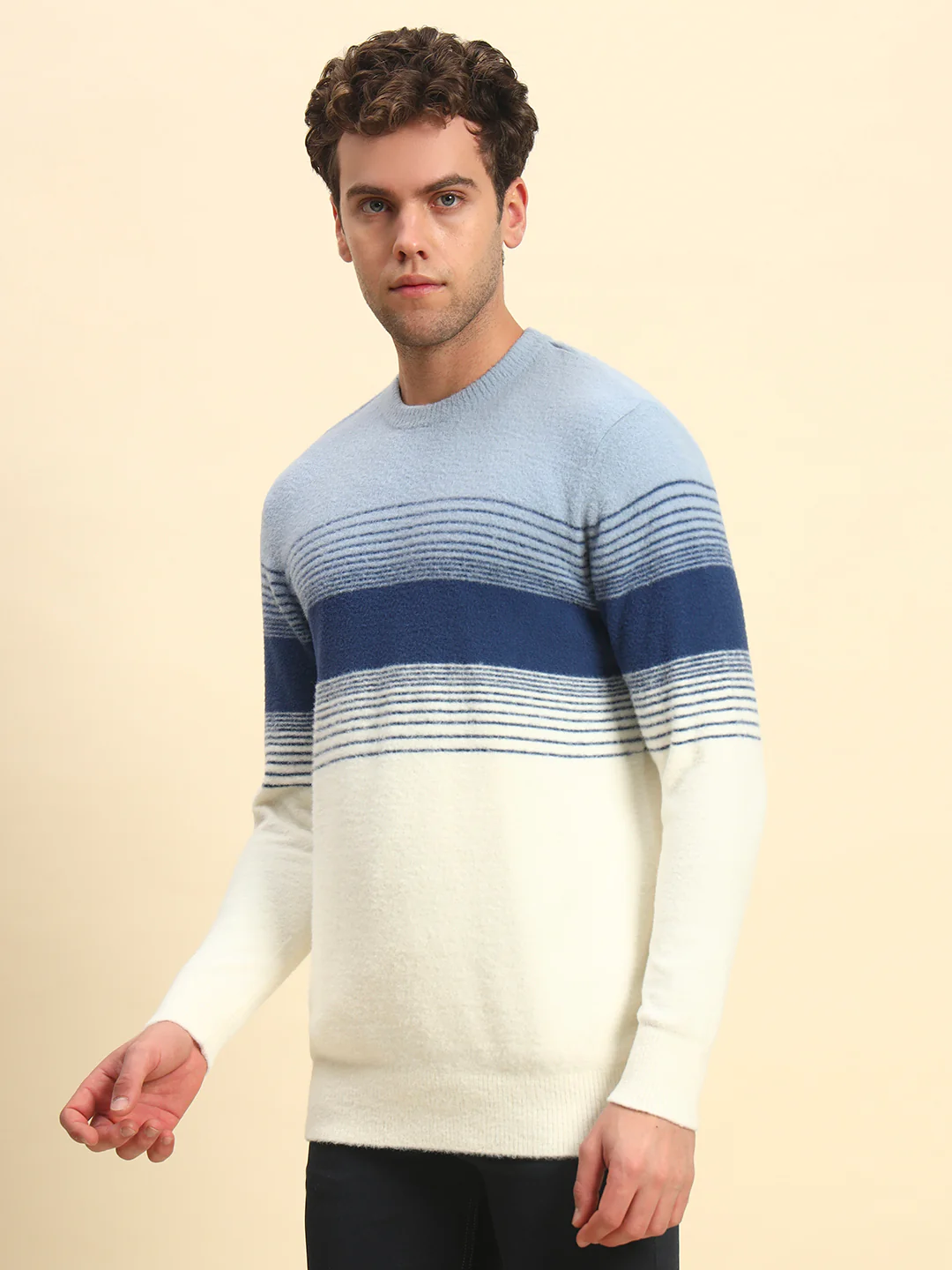Sweater for Men | Winter Wear Acrylic Fabric Pull-On Closure Round Neck Regular Fit Striped Pattern - Image 4