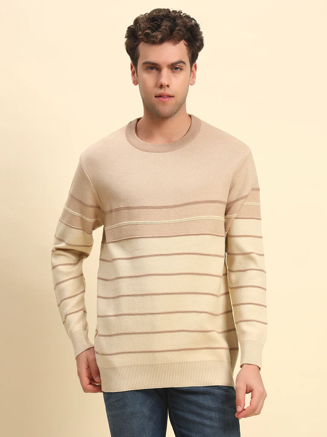 Sweater for Men | Winter Wear Acrylic Fabric Pull-On Closure Round Neck Regular Fit Striped Pattern - Image 2