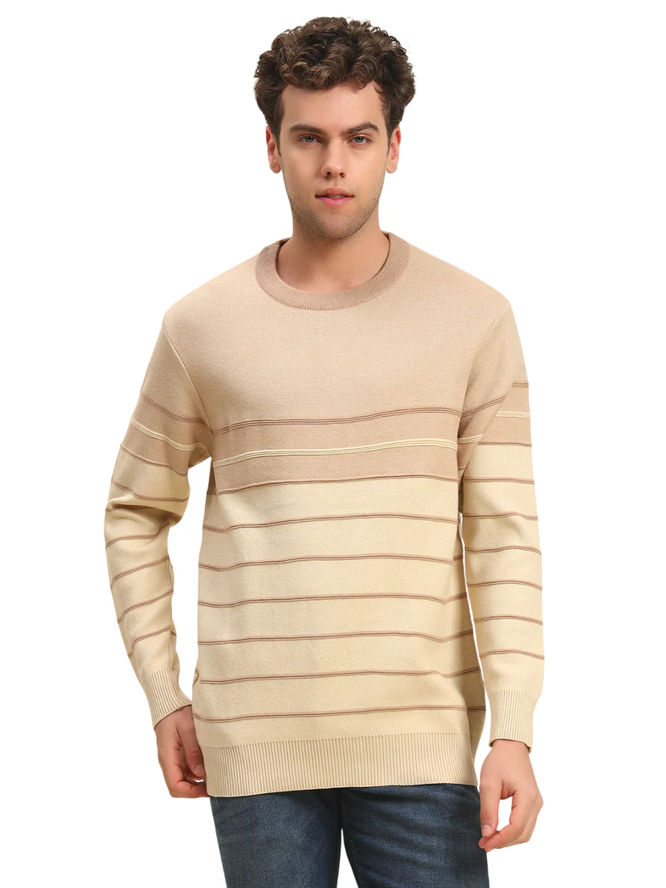 Sweater for Men | Winter Wear Acrylic Fabric Pull-On Closure Round Neck Regular Fit Striped Pattern - Image 3
