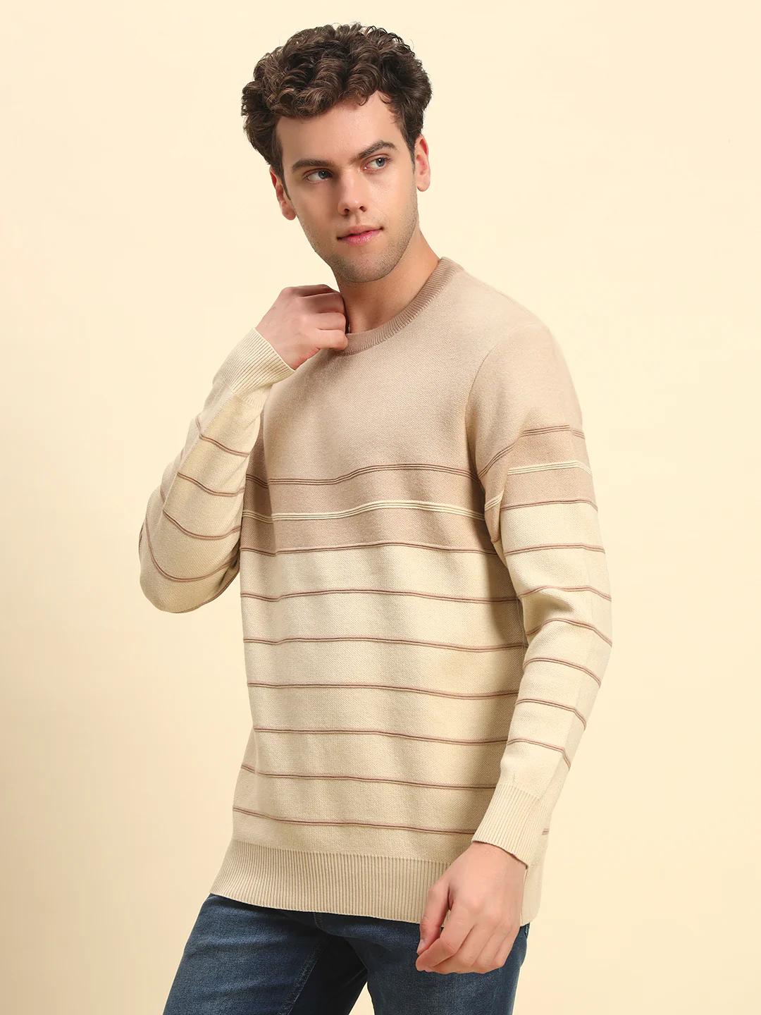 Sweater for Men | Winter Wear Acrylic Fabric Pull-On Closure Round Neck Regular Fit Striped Pattern - Image 5