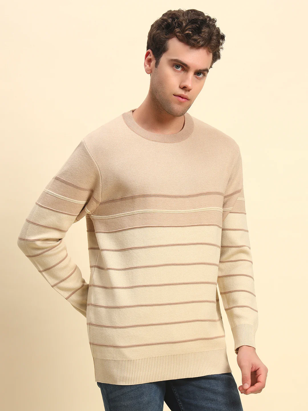 Sweater for Men | Winter Wear Acrylic Fabric Pull-On Closure Round Neck Regular Fit Striped Pattern - Image 6