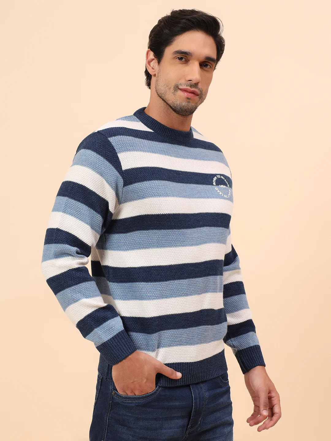 Sweater for Men | Winter Wear Acrylic Fabric Pull-On Closure Round Neck Regular Fit Striped Pattern - Image 5