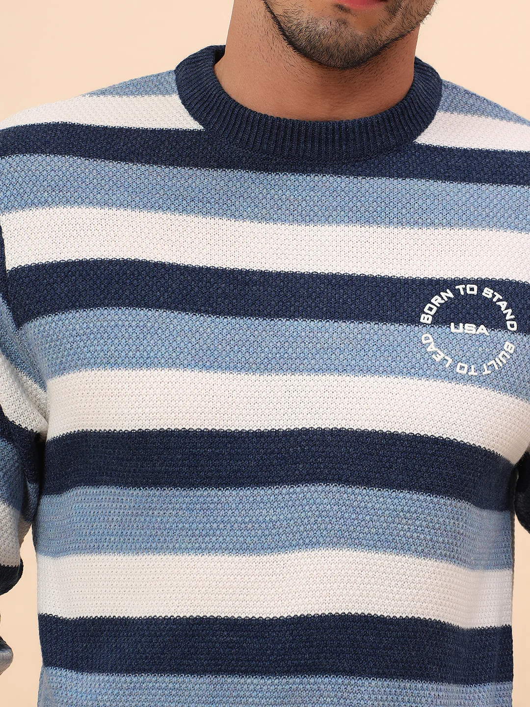 Sweater for Men | Winter Wear Acrylic Fabric Pull-On Closure Round Neck Regular Fit Striped Pattern - Image 7