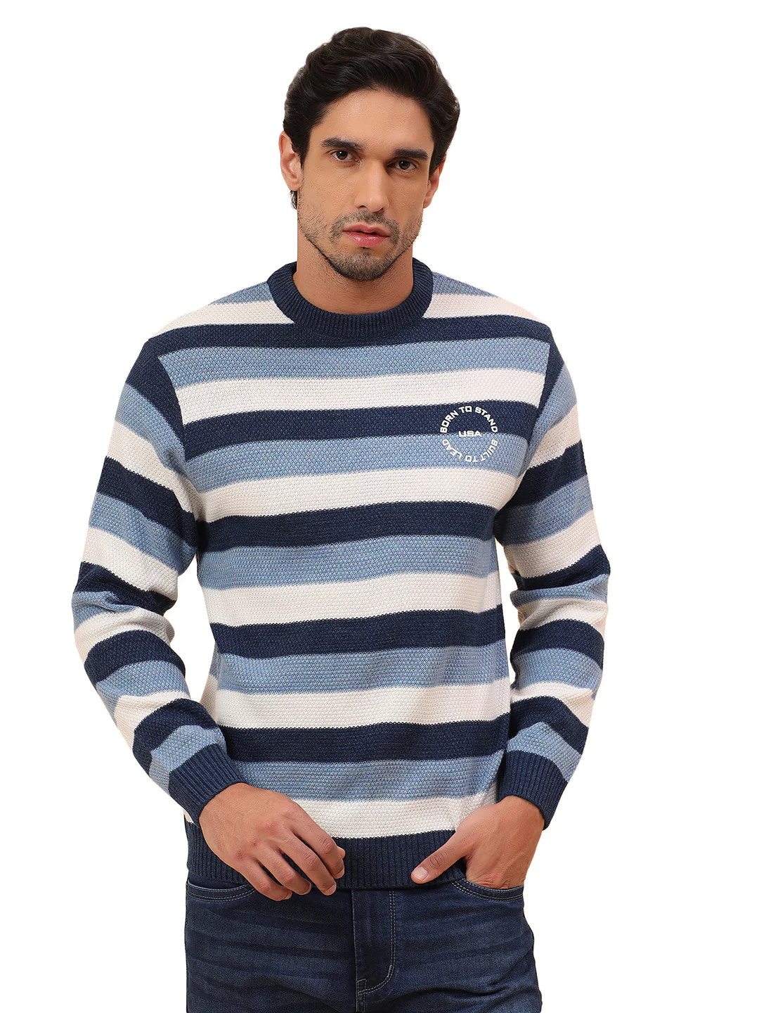 Sweater for Men | Winter Wear Acrylic Fabric Pull-On Closure Round Neck Regular Fit Striped Pattern - Image 9