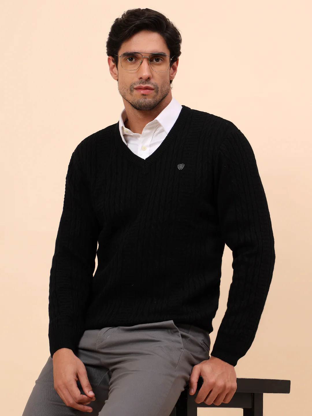 Sweater for Men | Winter Wear Acrylic Fabric Pull-On Closure V-Neck Regular Fit Self Design Pattern - Image 2