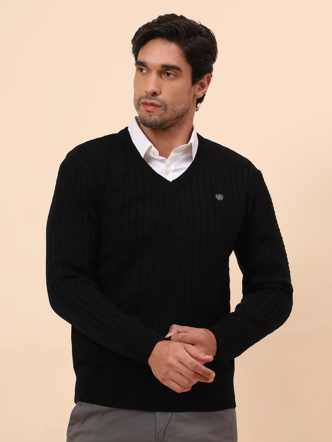 Sweater for Men | Winter Wear Acrylic Fabric Pull-On Closure V-Neck Regular Fit Self Design Pattern - Image 3