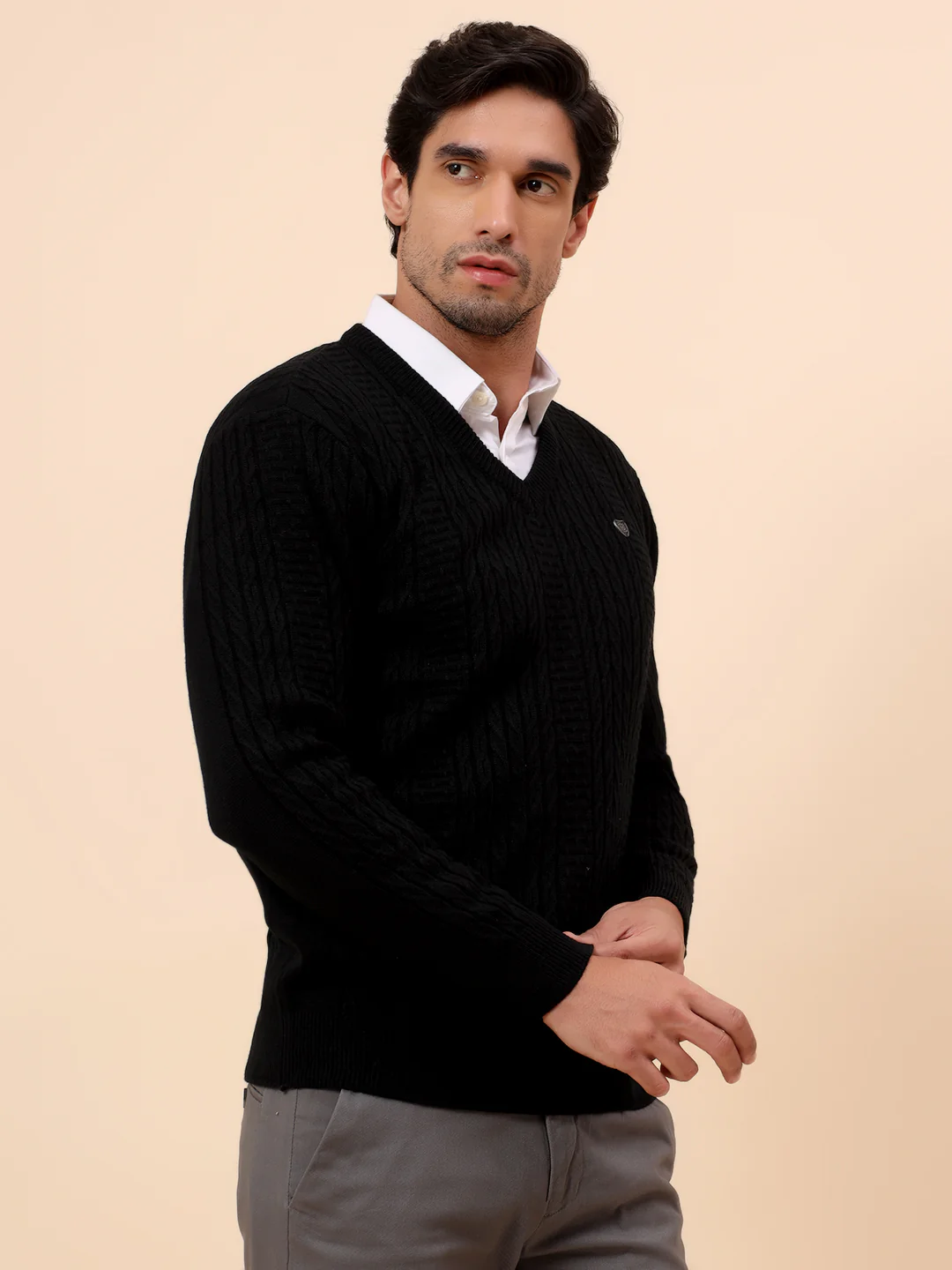 Sweater for Men | Winter Wear Acrylic Fabric Pull-On Closure V-Neck Regular Fit Self Design Pattern - Image 5