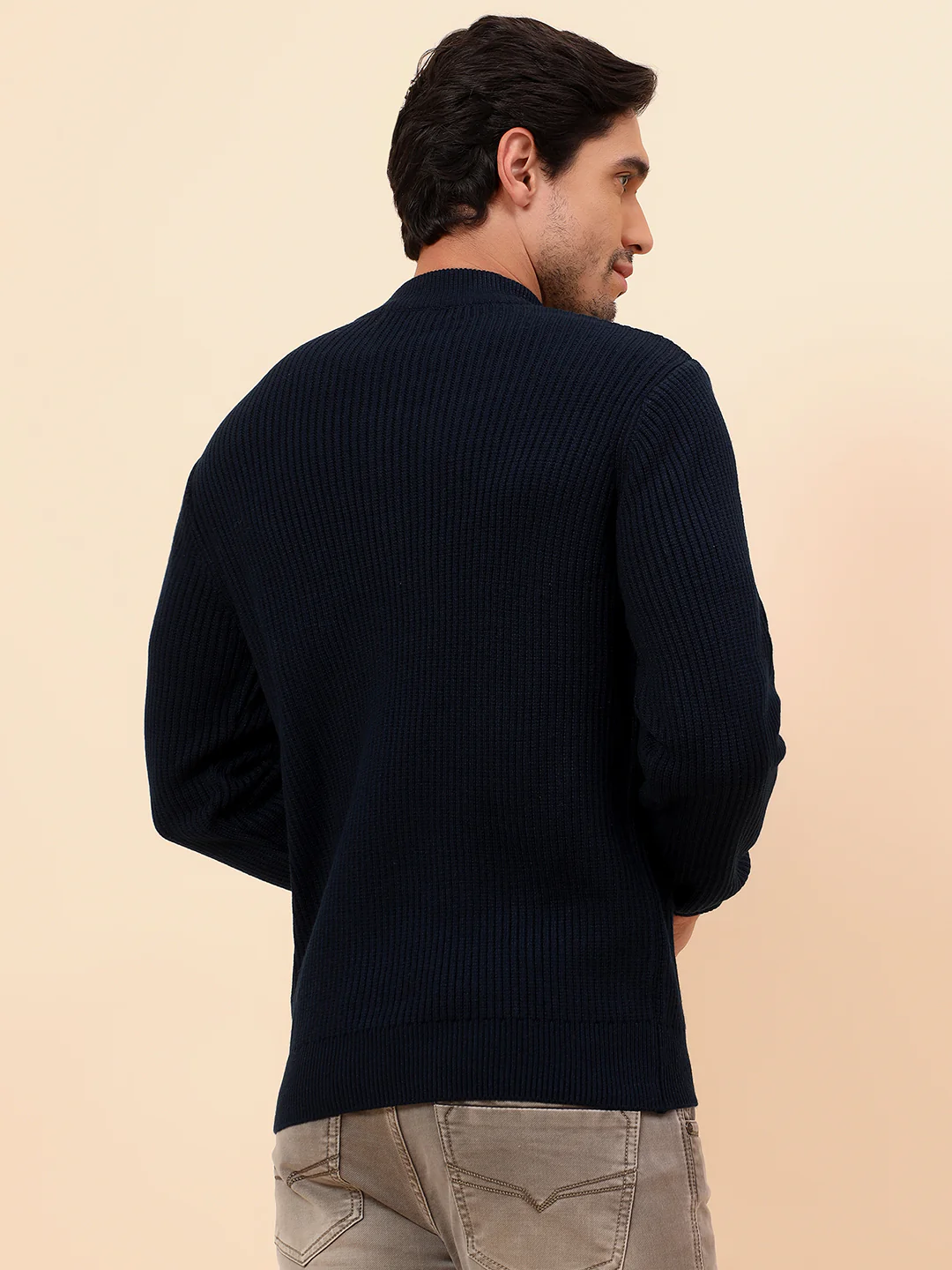 Sweater for Men | Winter Wear Acrylic Fabric Zipper Closure Mock Neck Regular Fit Self Design Pattern - Image 7