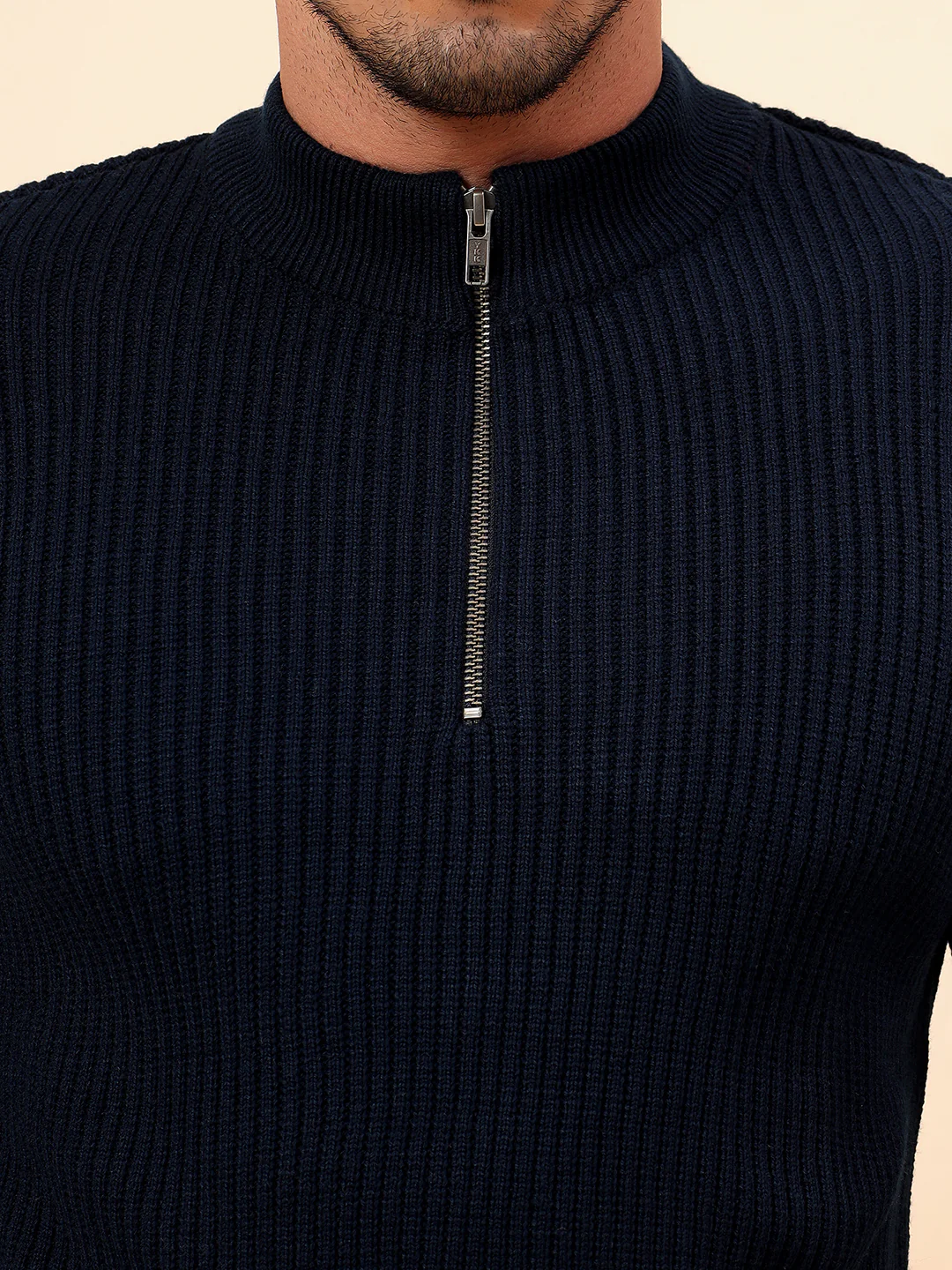 Sweater for Men | Winter Wear Acrylic Fabric Zipper Closure Mock Neck Regular Fit Self Design Pattern - Image 8