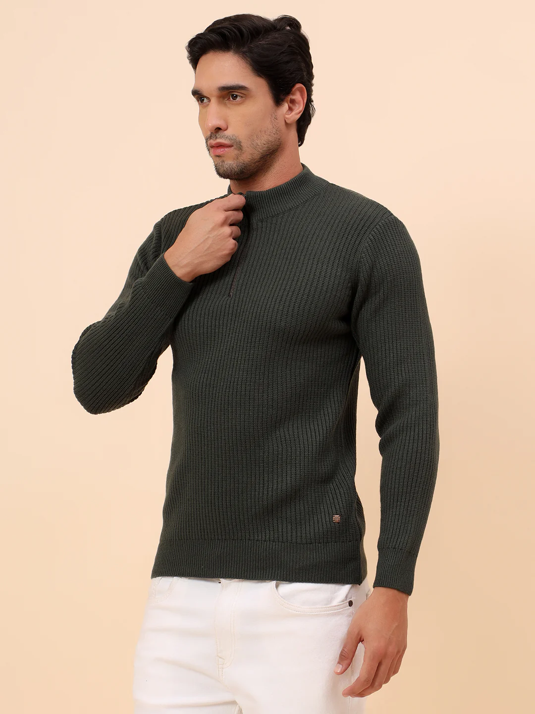 Sweater for Men | Winter Wear Acrylic Fabric Zipper Closure Mock Neck Regular Fit Self Design Pattern - Image 4