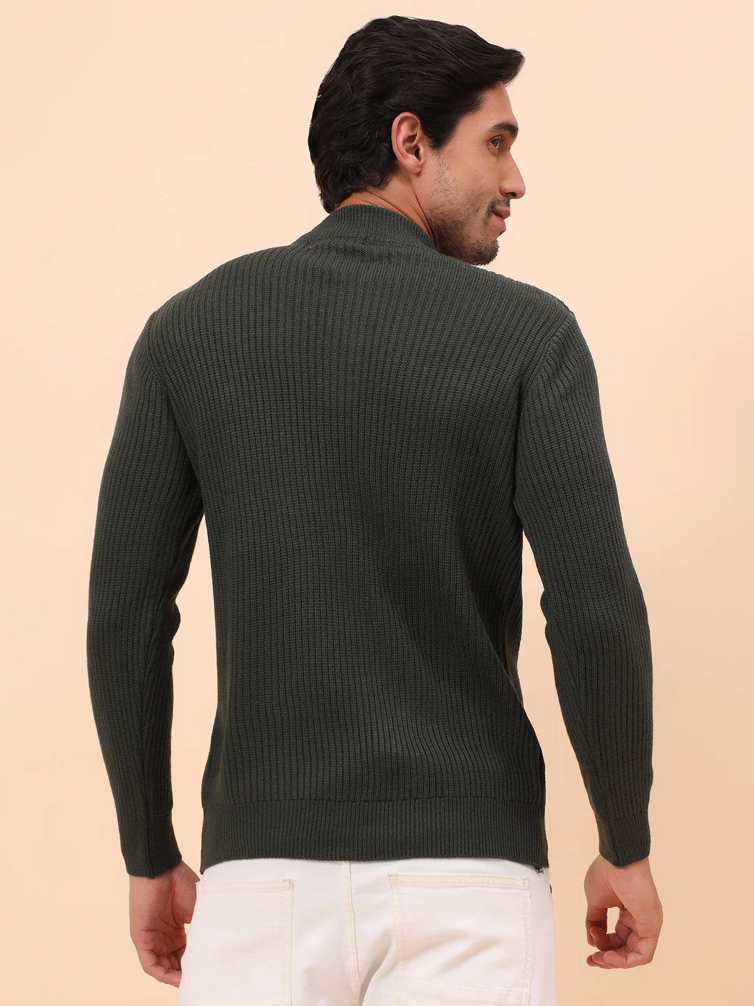 Sweater for Men | Winter Wear Acrylic Fabric Zipper Closure Mock Neck Regular Fit Self Design Pattern - Image 6