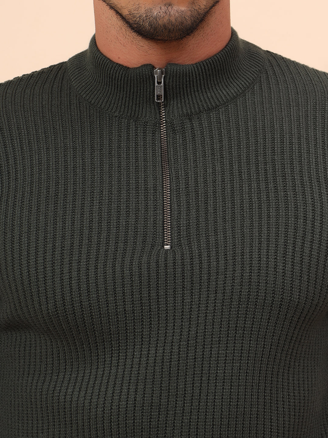 Sweater for Men | Winter Wear Acrylic Fabric Zipper Closure Mock Neck Regular Fit Self Design Pattern - Image 7