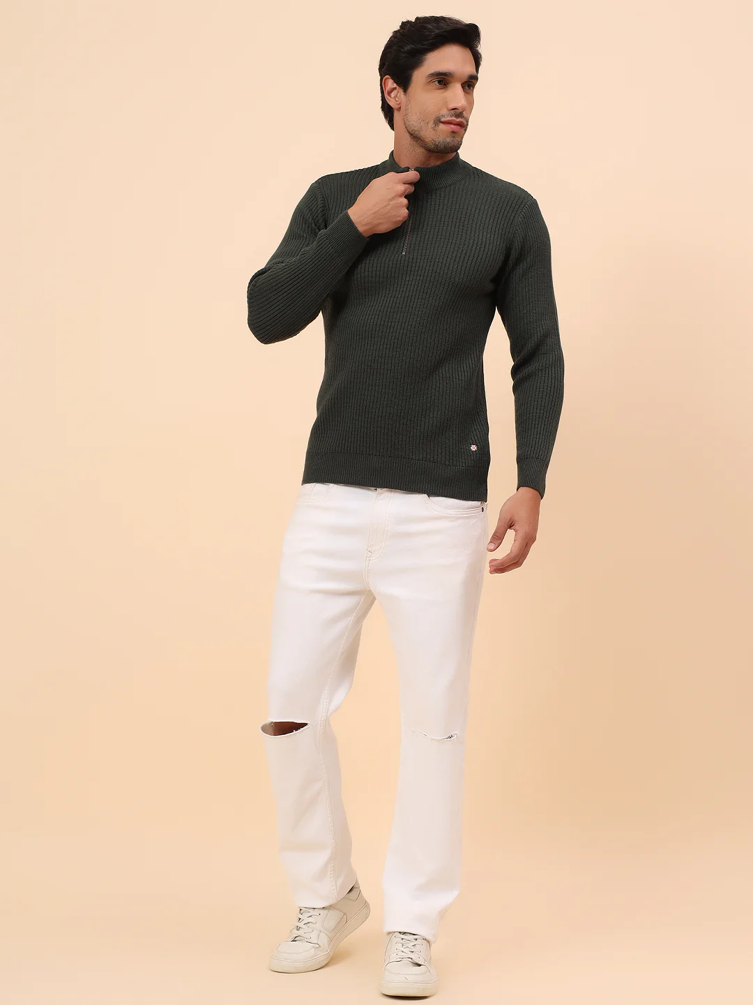Sweater for Men | Winter Wear Acrylic Fabric Zipper Closure Mock Neck Regular Fit Self Design Pattern - Image 8