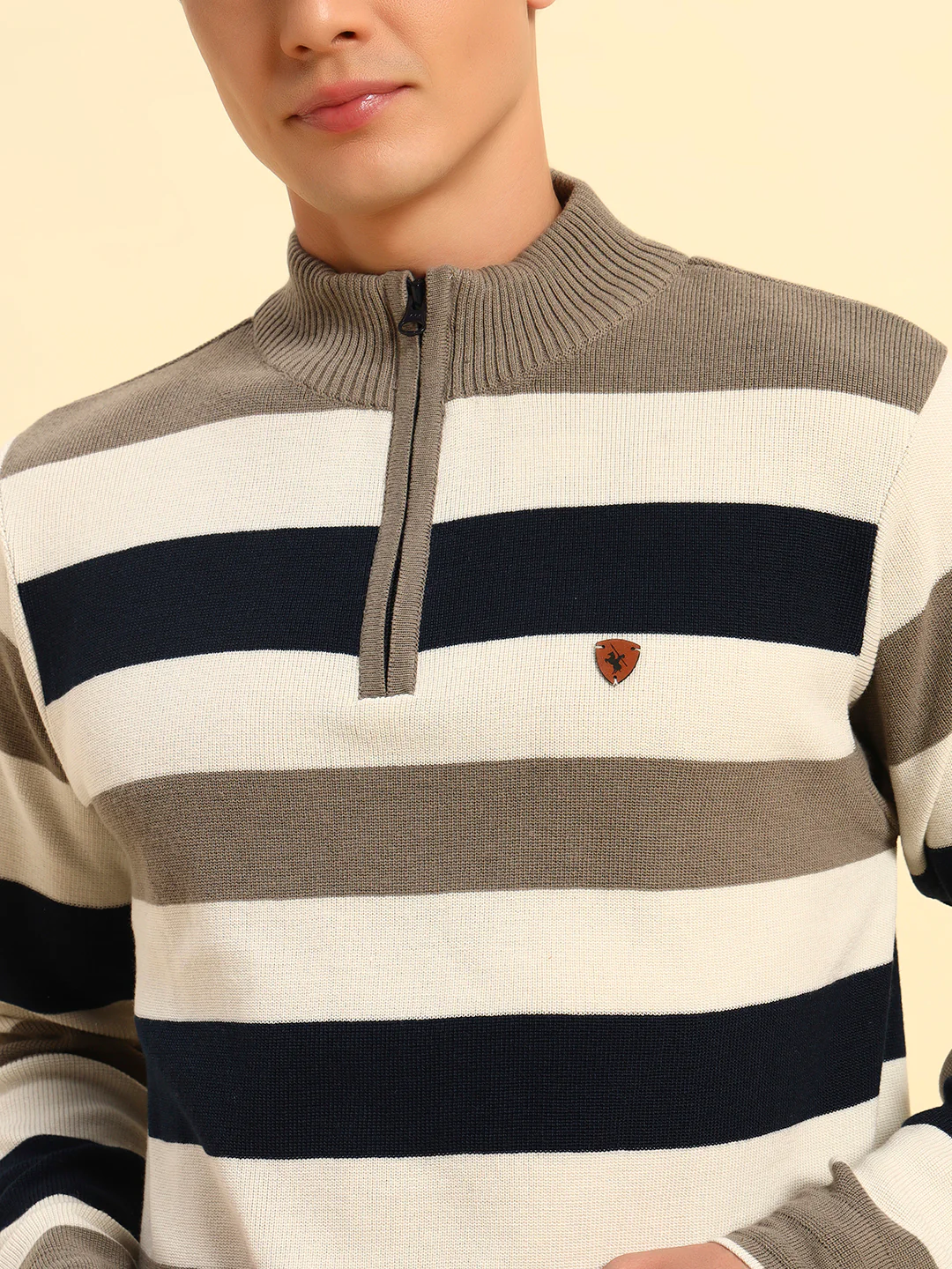 Sweater for Men | Winter Wear Acrylic Fabric Zipper Closure Mock Neck Regular Fit Striped Pattern - Image 8