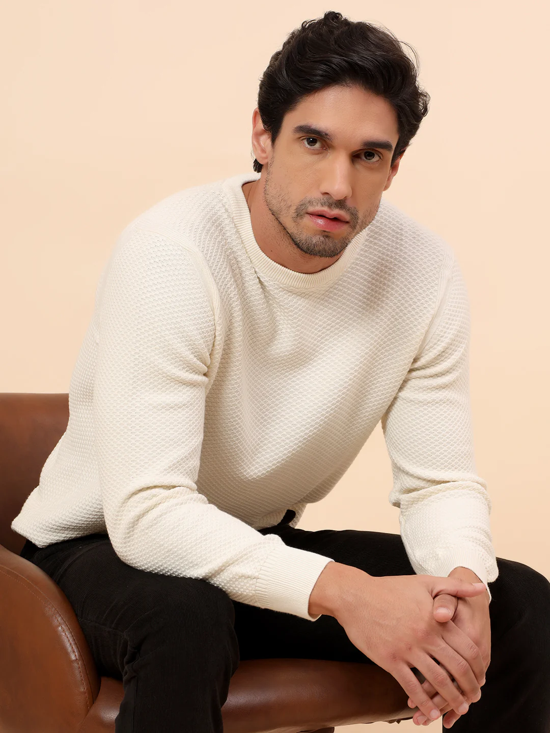 Sweater for Men | Winter Wear Cotton Fabric Pull-On Closure Round Neck Regular Fit Self Design Pattern - Image 2