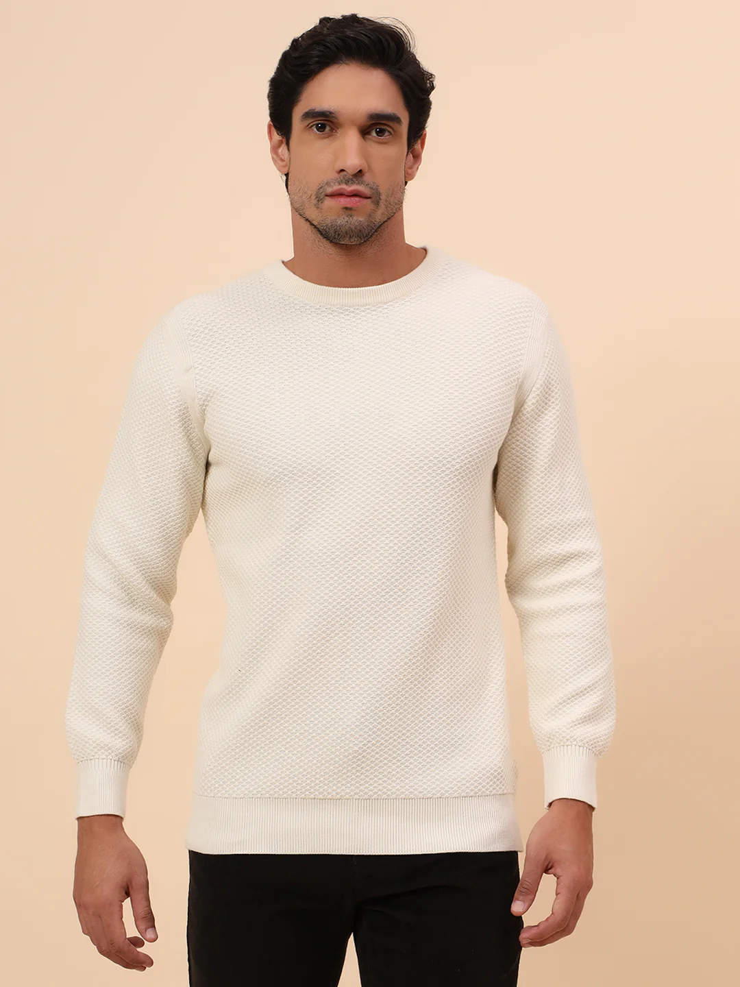 Sweater for Men | Winter Wear Cotton Fabric Pull-On Closure Round Neck Regular Fit Self Design Pattern - Image 3