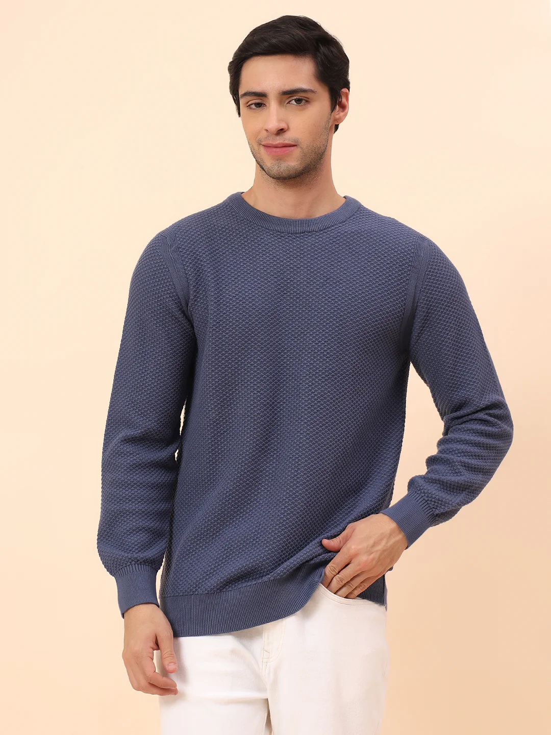 Sweater for Men | Winter Wear Cotton Fabric Pull-On Closure Round Neck Regular Fit Self Design Pattern - Image 2