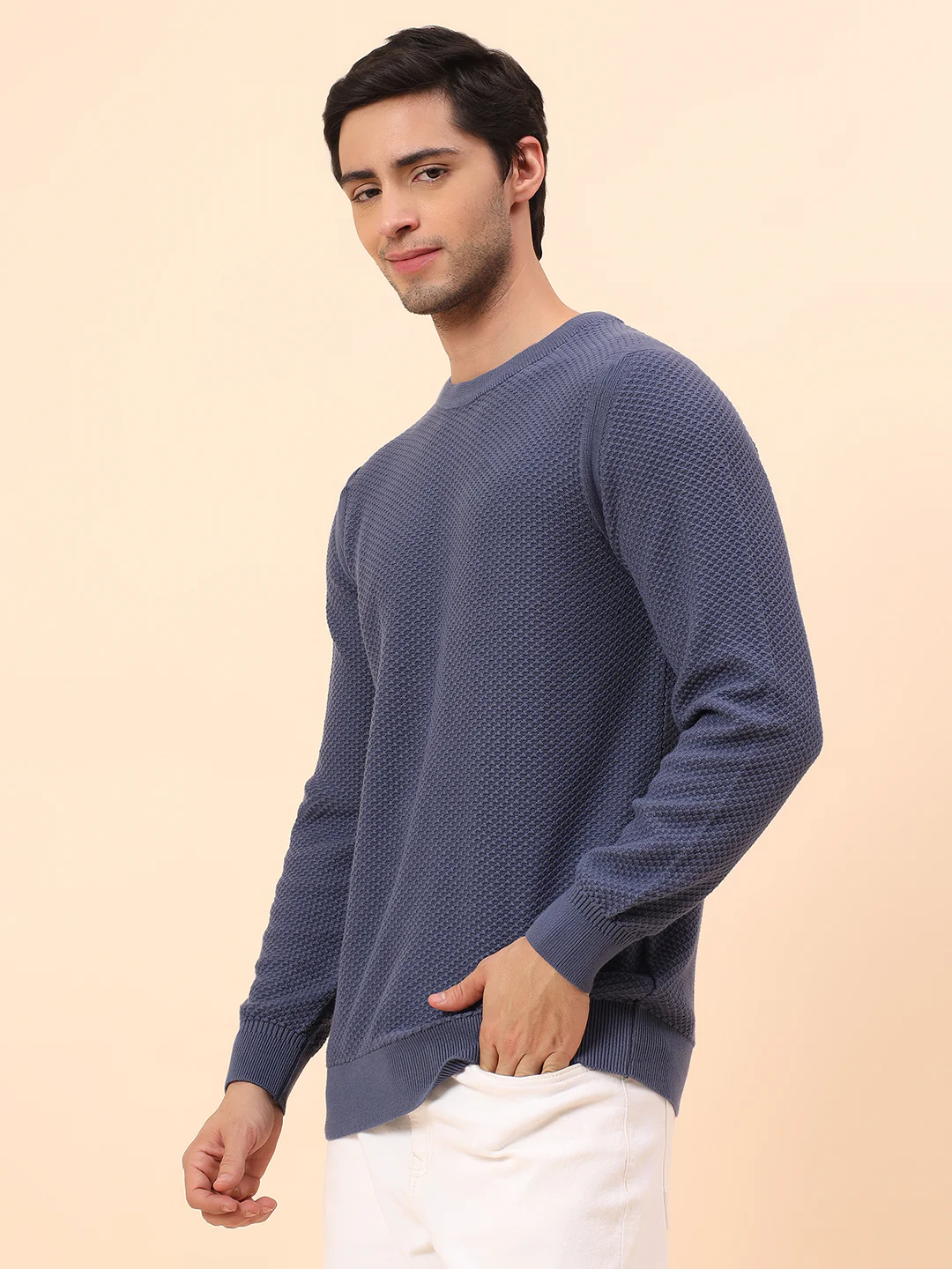 Sweater for Men | Winter Wear Cotton Fabric Pull-On Closure Round Neck Regular Fit Self Design Pattern - Image 3