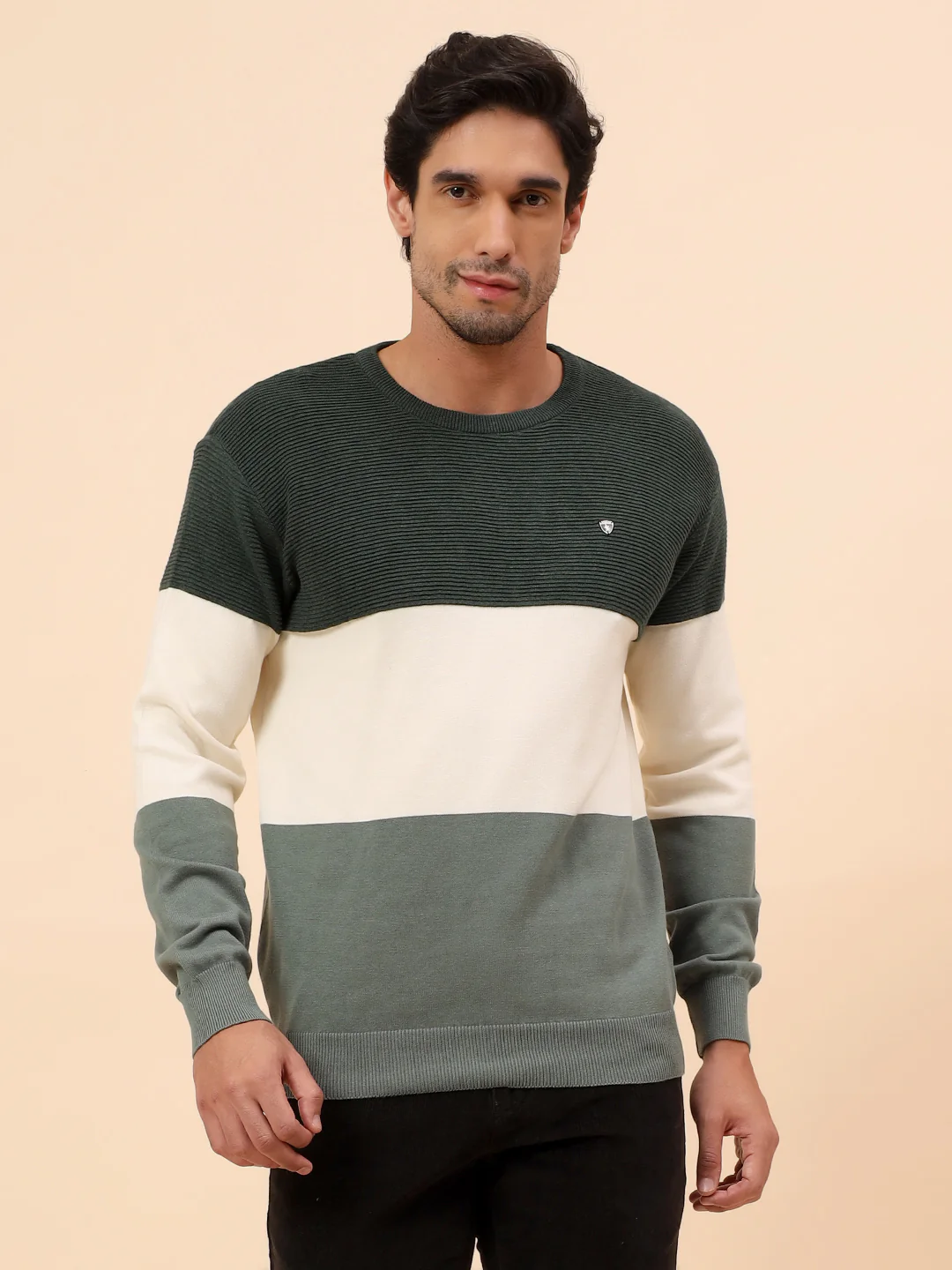 Sweater for Men | Winter Wear Cotton Fabric Pull-On Closure Round Neck Regular Fit Striped Pattern - Image 3
