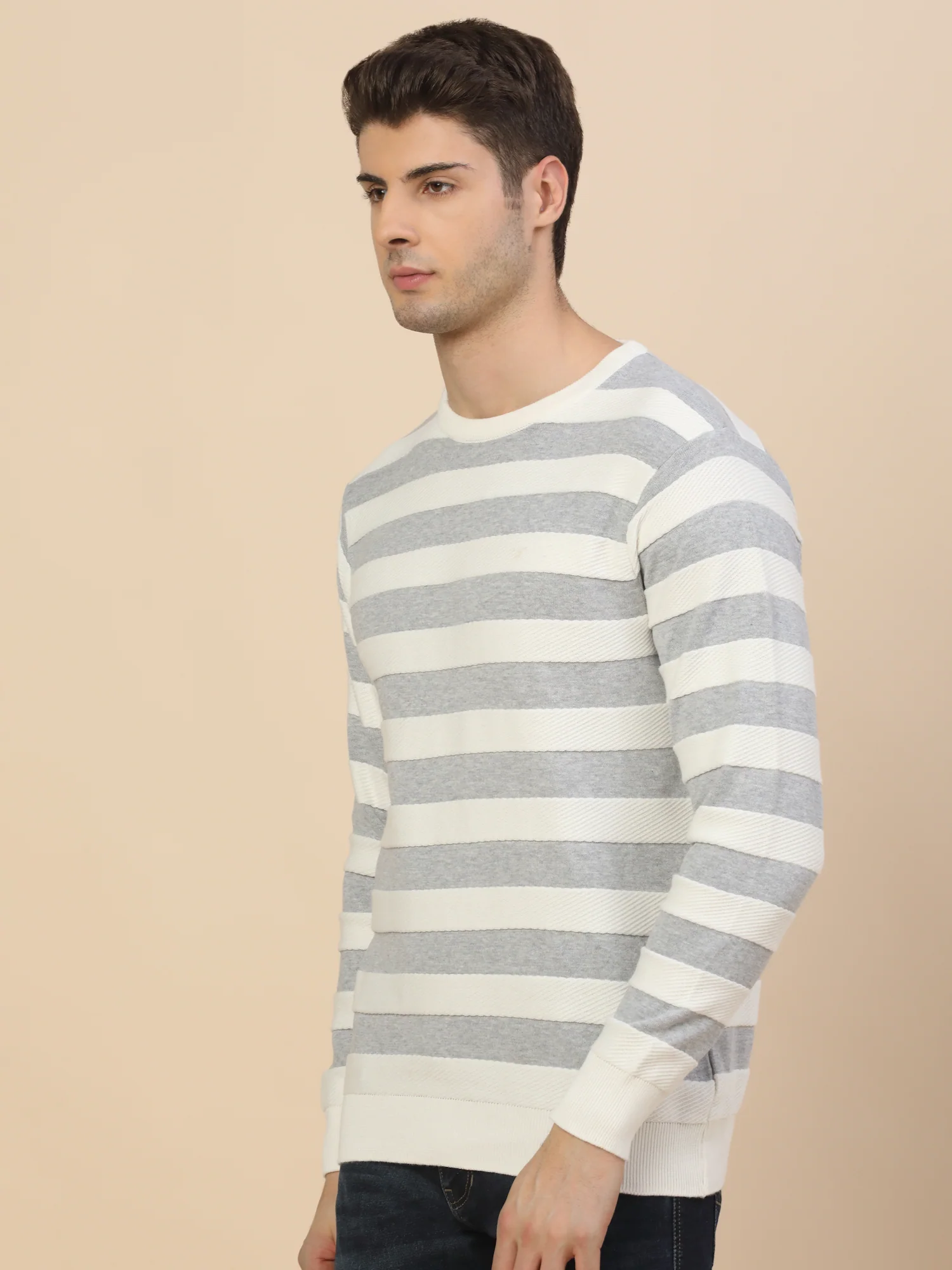 Sweater for Men | Winter Wear Cotton Fabric Pull-On Closure Round Neck Regular Fit Striped Pattern - Image 3