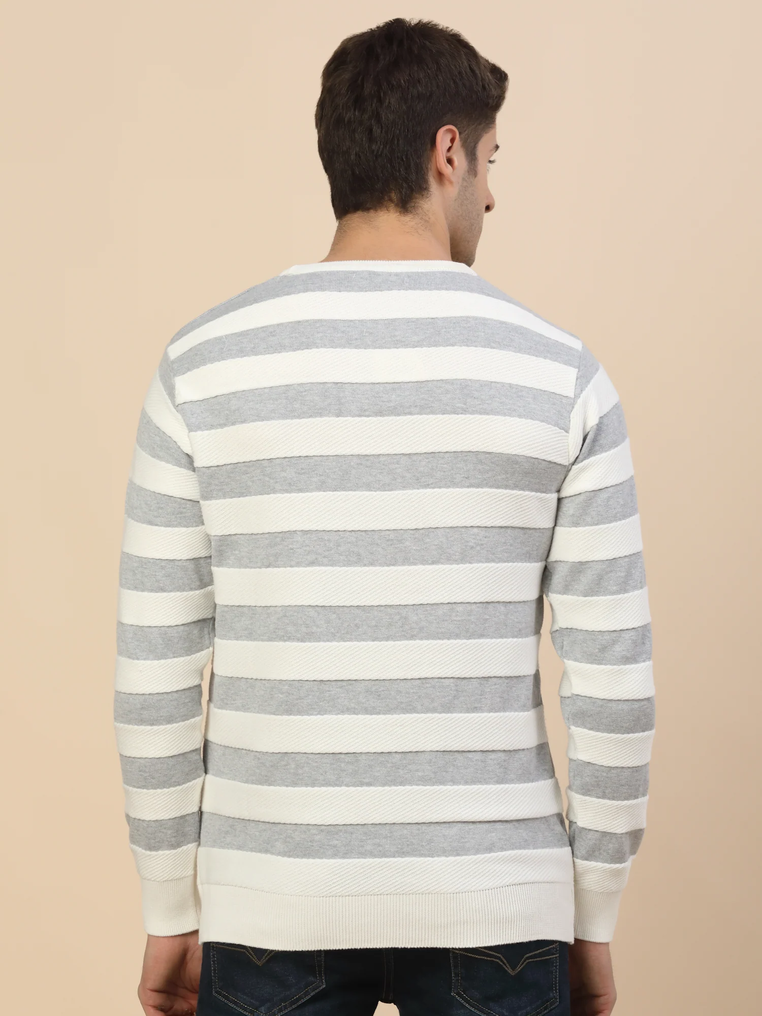 Sweater for Men | Winter Wear Cotton Fabric Pull-On Closure Round Neck Regular Fit Striped Pattern - Image 6
