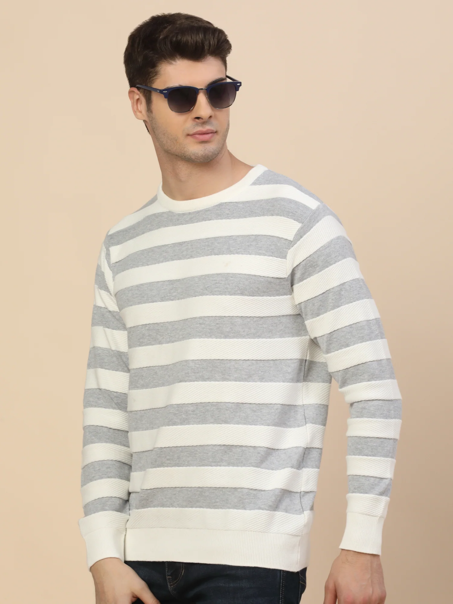 Sweater for Men | Winter Wear Cotton Fabric Pull-On Closure Round Neck Regular Fit Striped Pattern - Image 7
