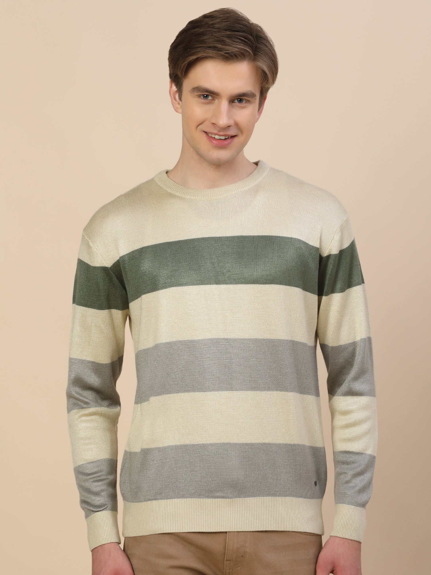 Sweater for Men | Winter Wear Fancy Fabric Pull-On Closure Round Neck Regular Fit Colour Block Pattern - Image 2