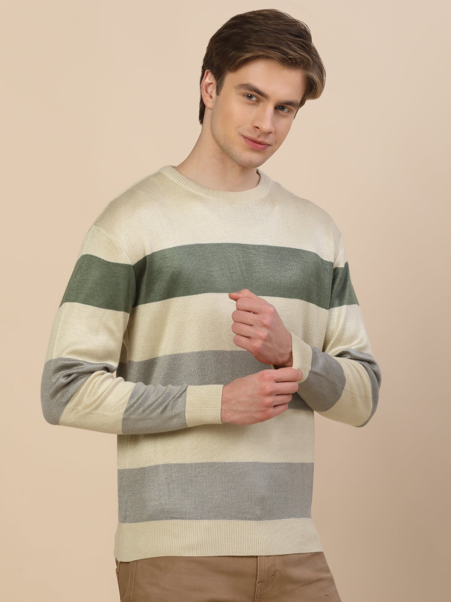 Sweater for Men | Winter Wear Fancy Fabric Pull-On Closure Round Neck Regular Fit Colour Block Pattern - Image 3