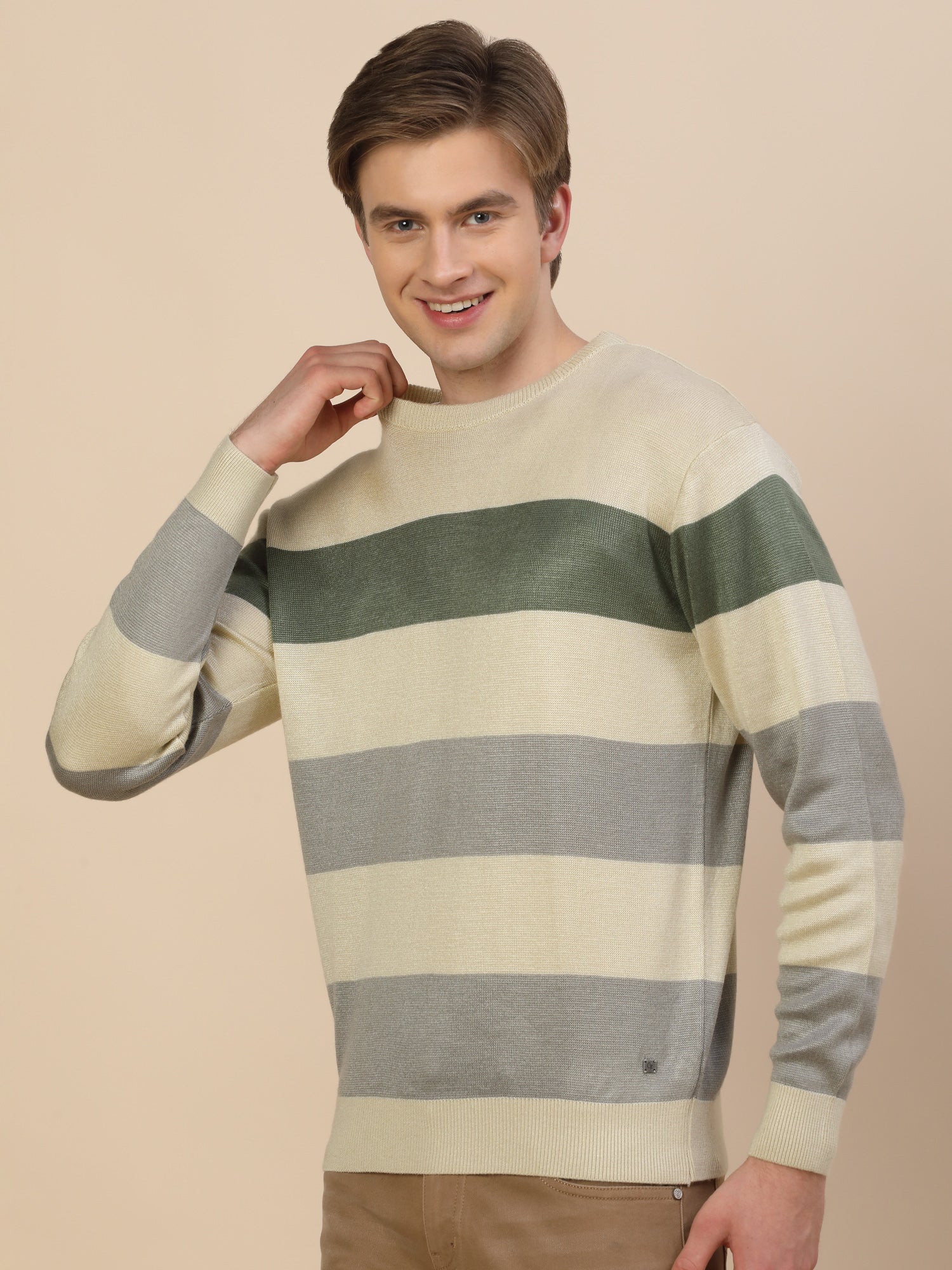 Sweater for Men | Winter Wear Fancy Fabric Pull-On Closure Round Neck Regular Fit Colour Block Pattern - Image 4