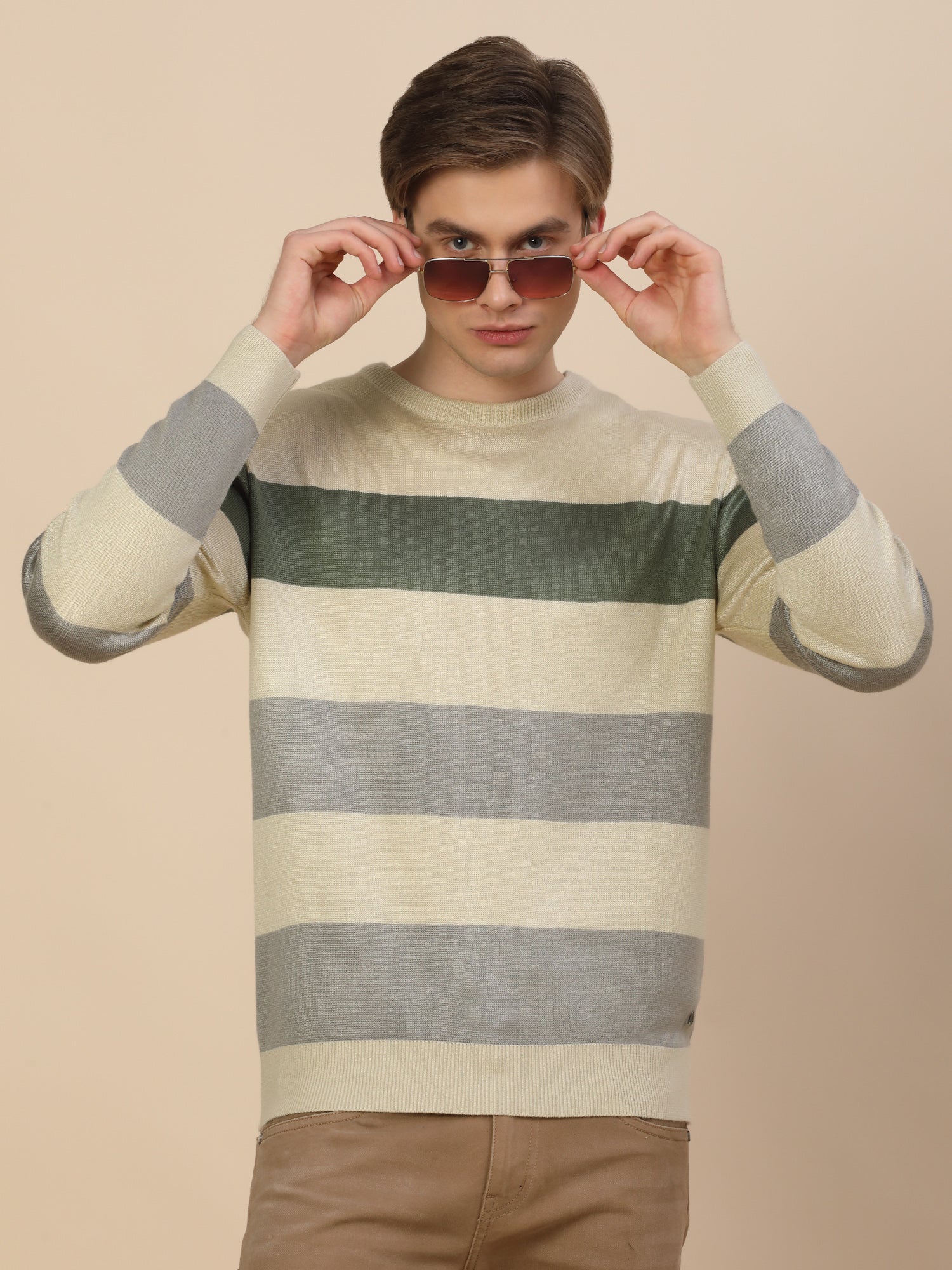 Sweater for Men | Winter Wear Fancy Fabric Pull-On Closure Round Neck Regular Fit Colour Block Pattern - Image 7