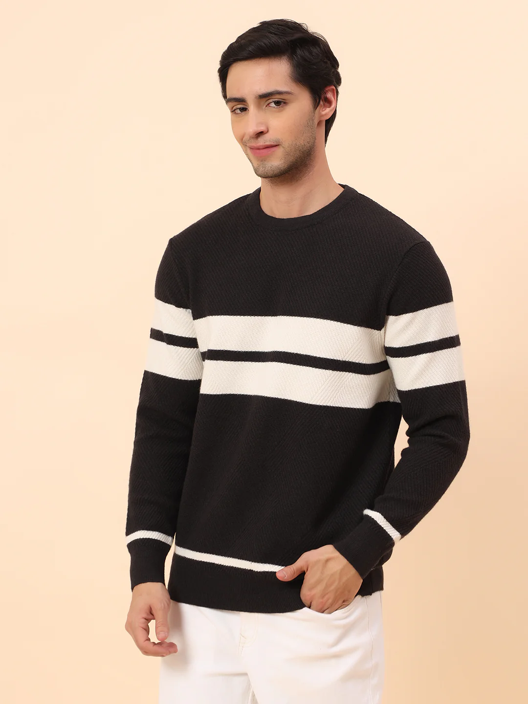Sweater for Men | Winter Wear Fancy Fabric Pull-On Closure Round Neck Regular Fit Striped Pattern - Image 4