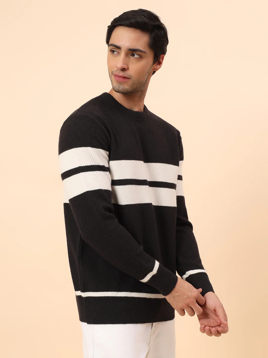 Sweater for Men | Winter Wear Fancy Fabric Pull-On Closure Round Neck Regular Fit Striped Pattern - Image 5