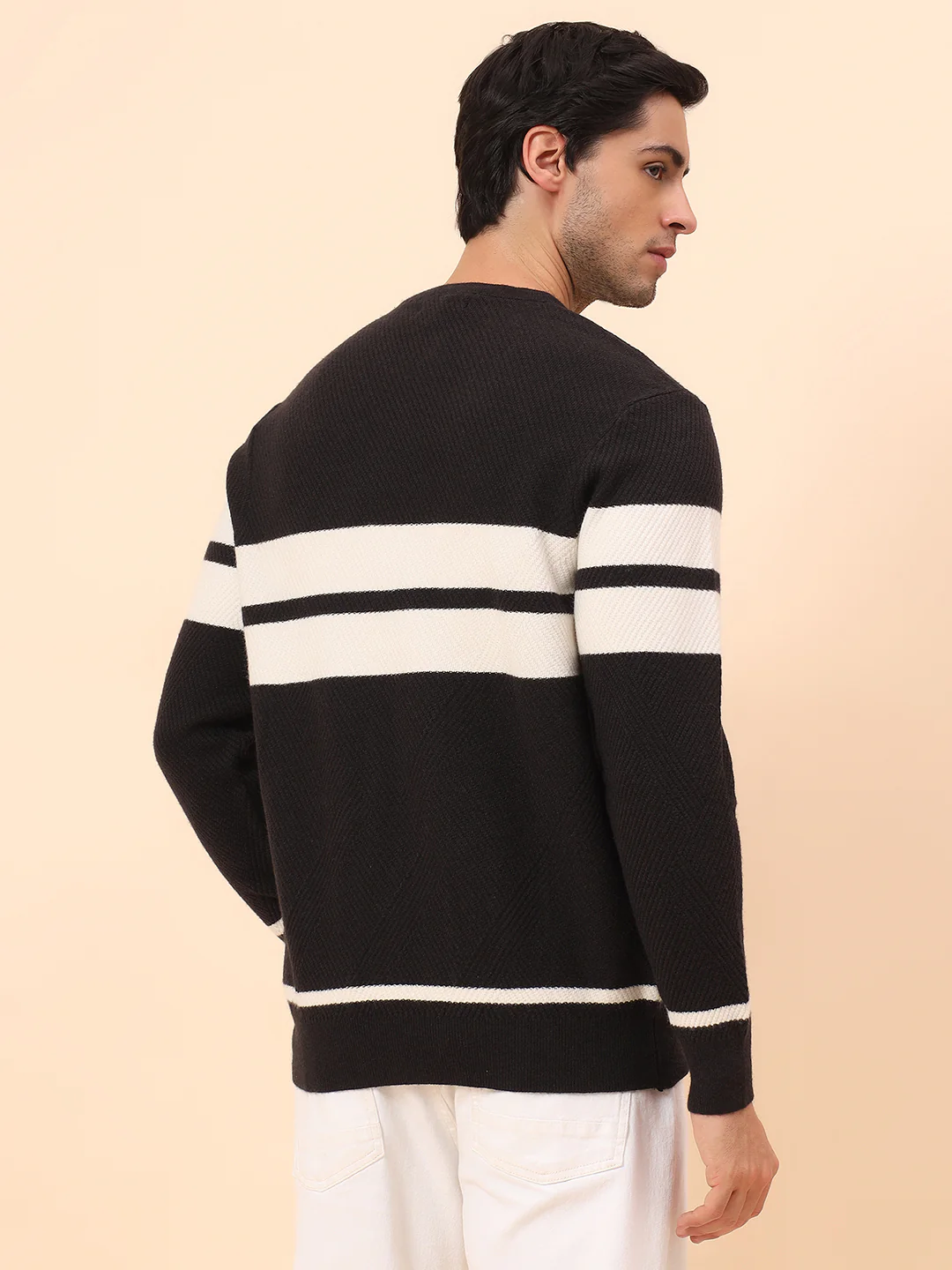 Sweater for Men | Winter Wear Fancy Fabric Pull-On Closure Round Neck Regular Fit Striped Pattern - Image 6