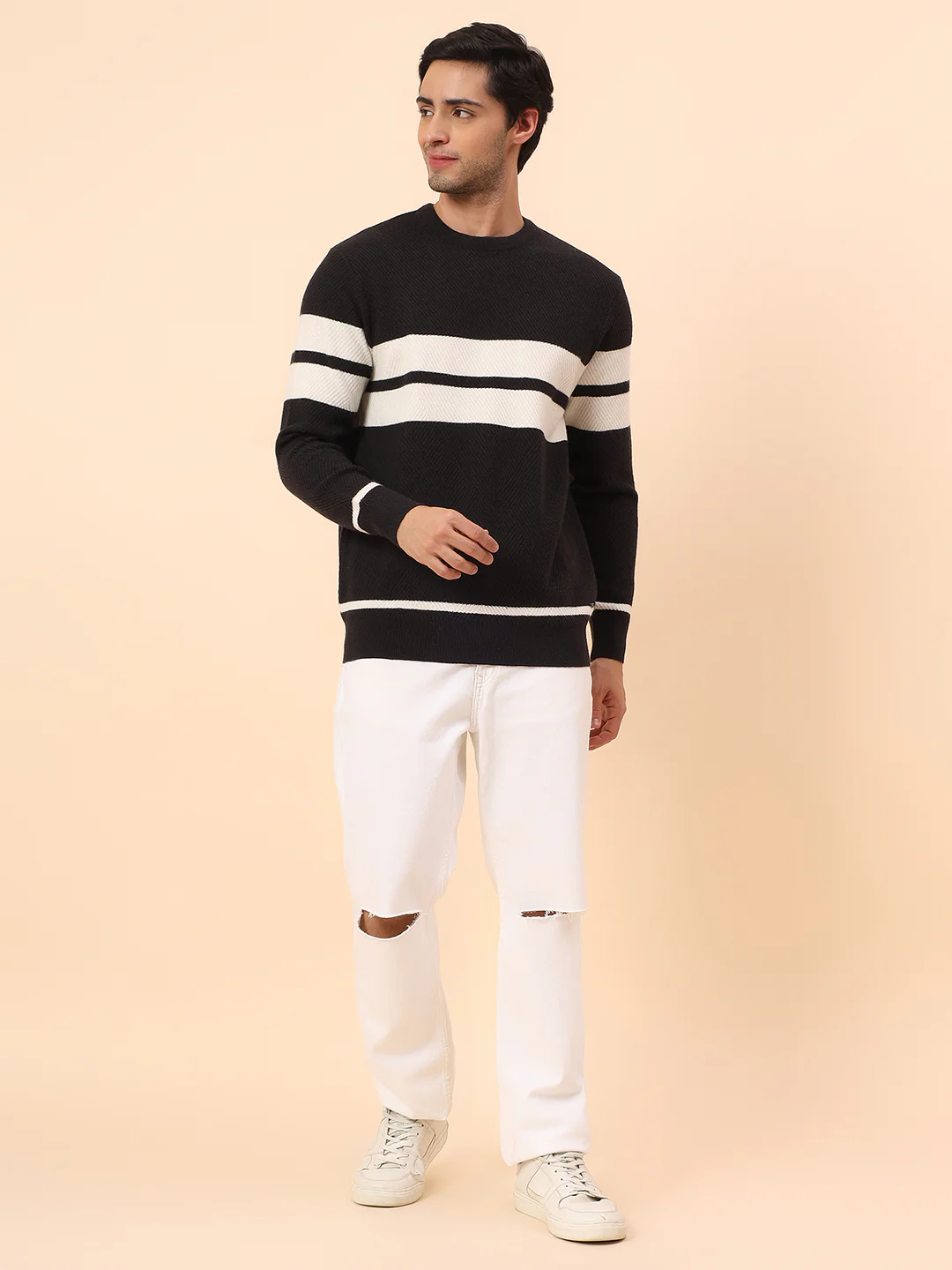 Sweater for Men | Winter Wear Fancy Fabric Pull-On Closure Round Neck Regular Fit Striped Pattern - Image 8