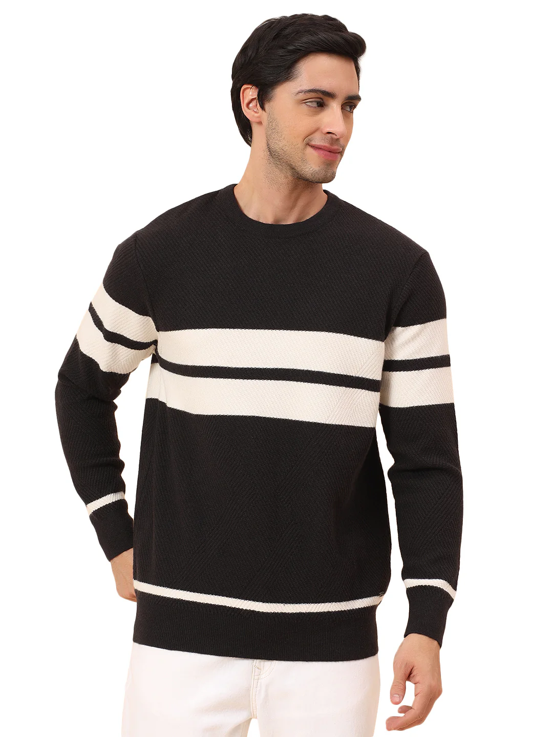 Sweater for Men | Winter Wear Fancy Fabric Pull-On Closure Round Neck Regular Fit Striped Pattern - Image 9