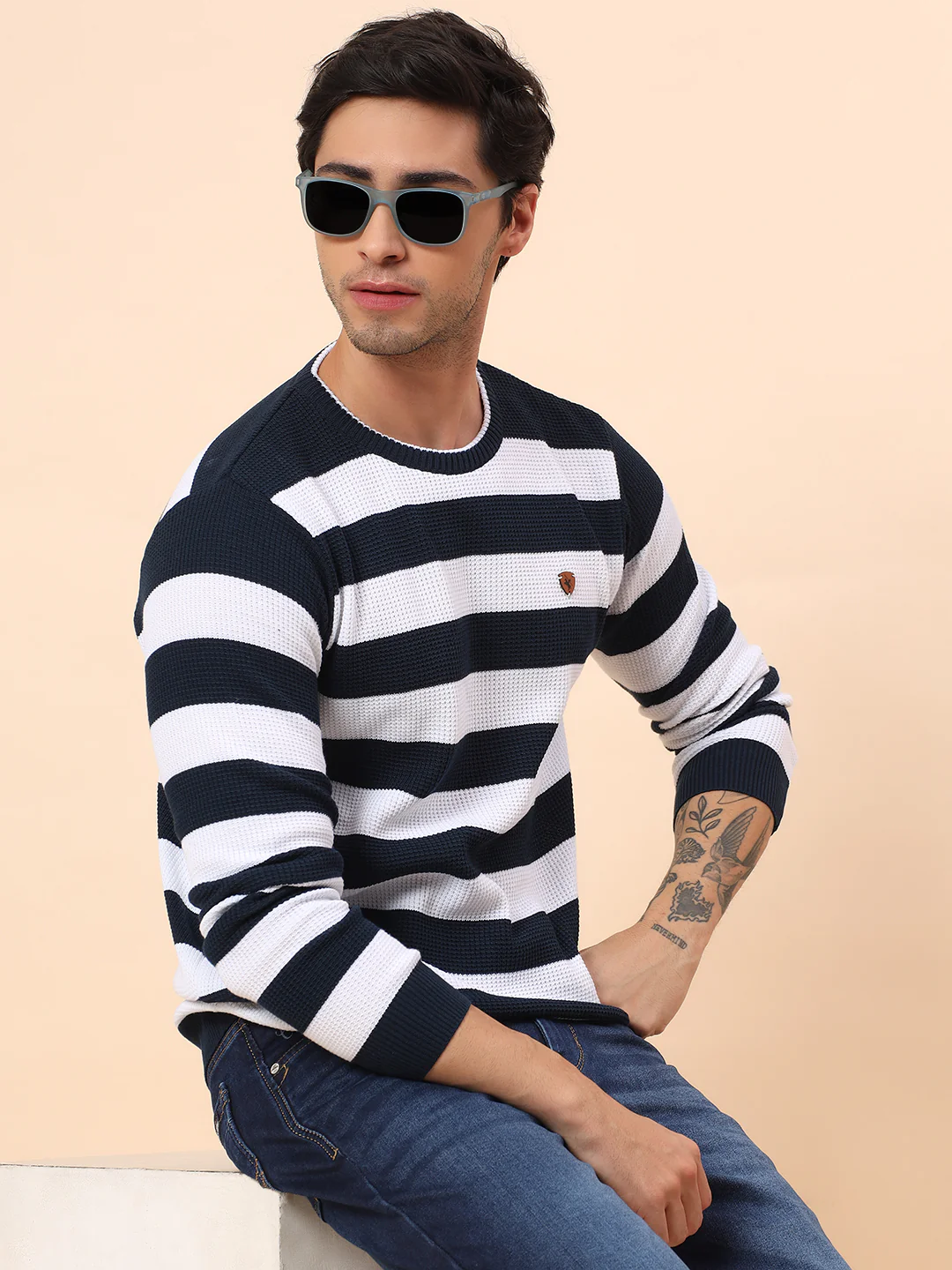 Sweater for Men | Winter Wear Polyester Fabric Pull-On Closure Round Neck Regular Fit Striped Pattern - Image 2