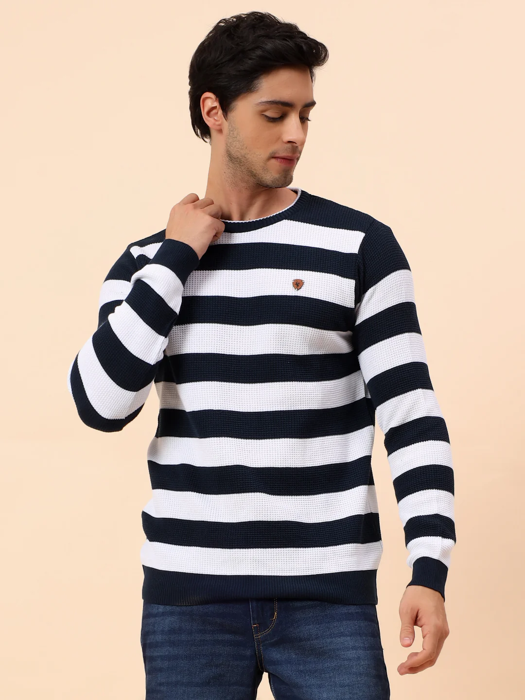 Sweater for Men | Winter Wear Polyester Fabric Pull-On Closure Round Neck Regular Fit Striped Pattern - Image 3