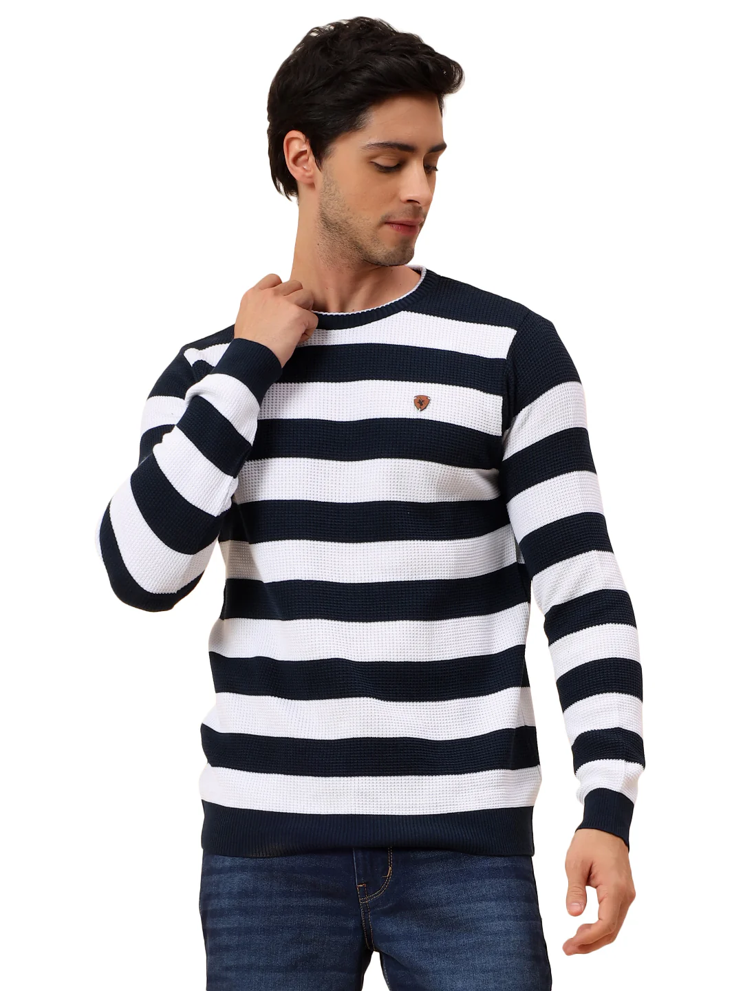 Sweater for Men | Winter Wear Polyester Fabric Pull-On Closure Round Neck Regular Fit Striped Pattern - Image 9