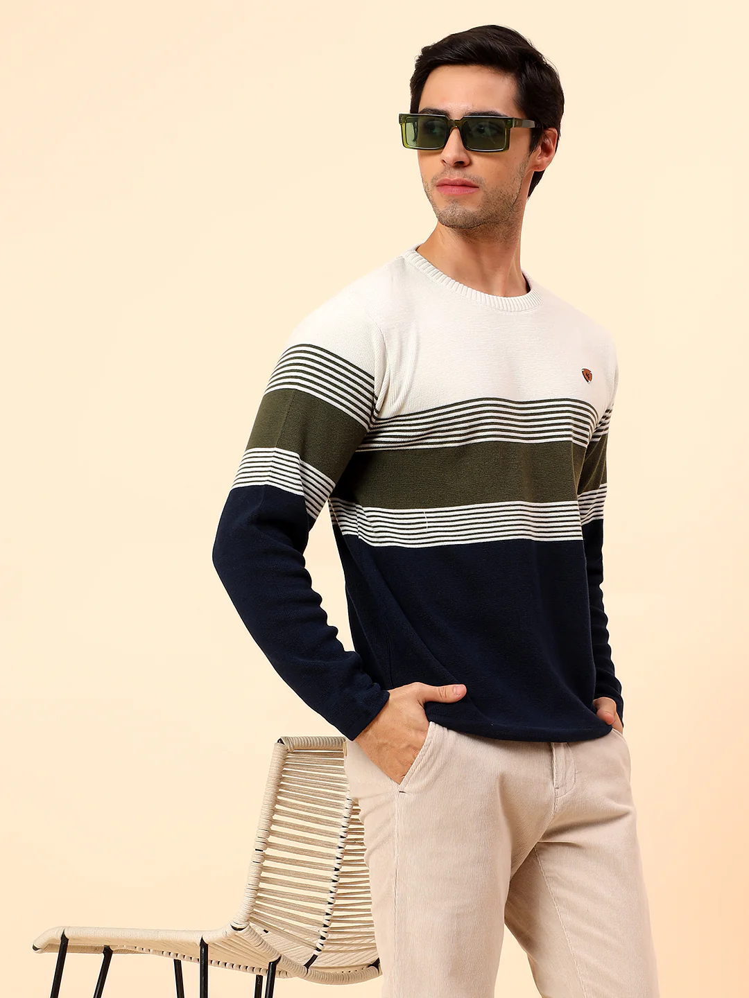 Sweater for Men | Winter Wear Polyester Fabric Pull-On Closure Round Neck Regular Fit Striped Pattern - Image 2