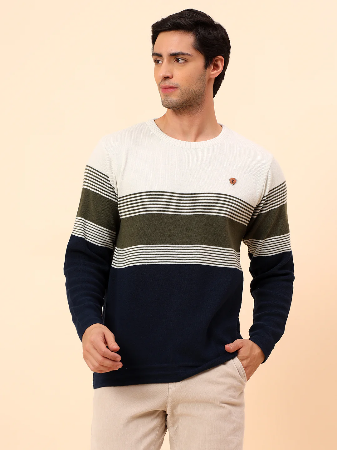 Sweater for Men | Winter Wear Polyester Fabric Pull-On Closure Round Neck Regular Fit Striped Pattern - Image 3