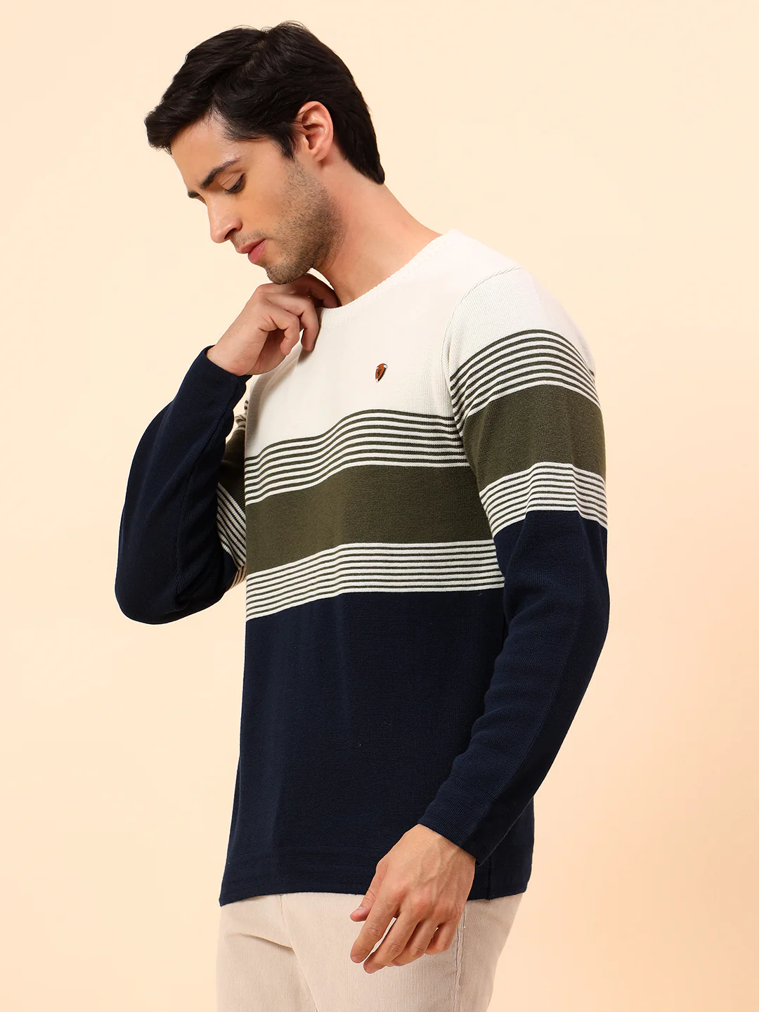 Sweater for Men | Winter Wear Polyester Fabric Pull-On Closure Round Neck Regular Fit Striped Pattern - Image 4