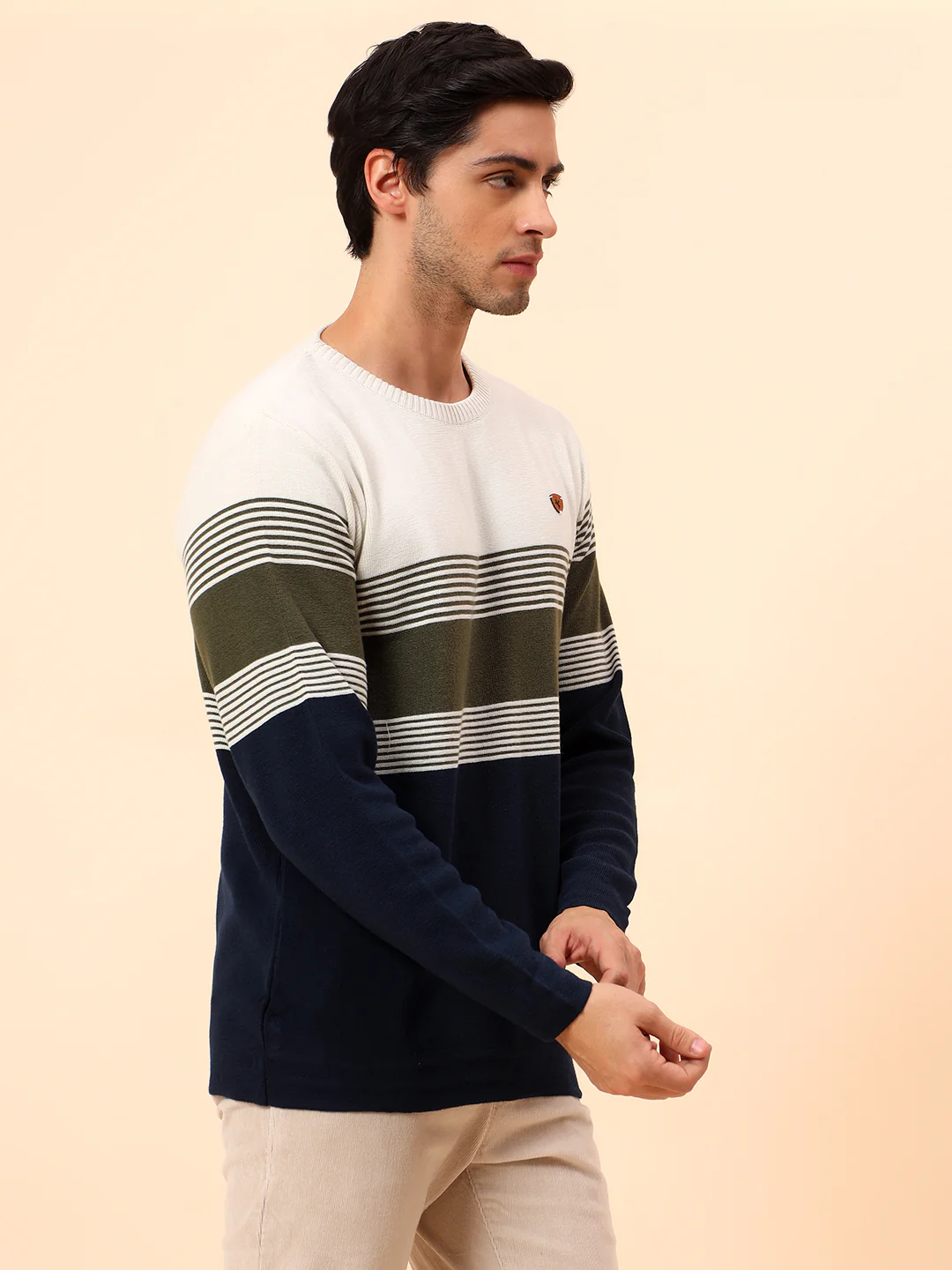 Sweater for Men | Winter Wear Polyester Fabric Pull-On Closure Round Neck Regular Fit Striped Pattern - Image 5