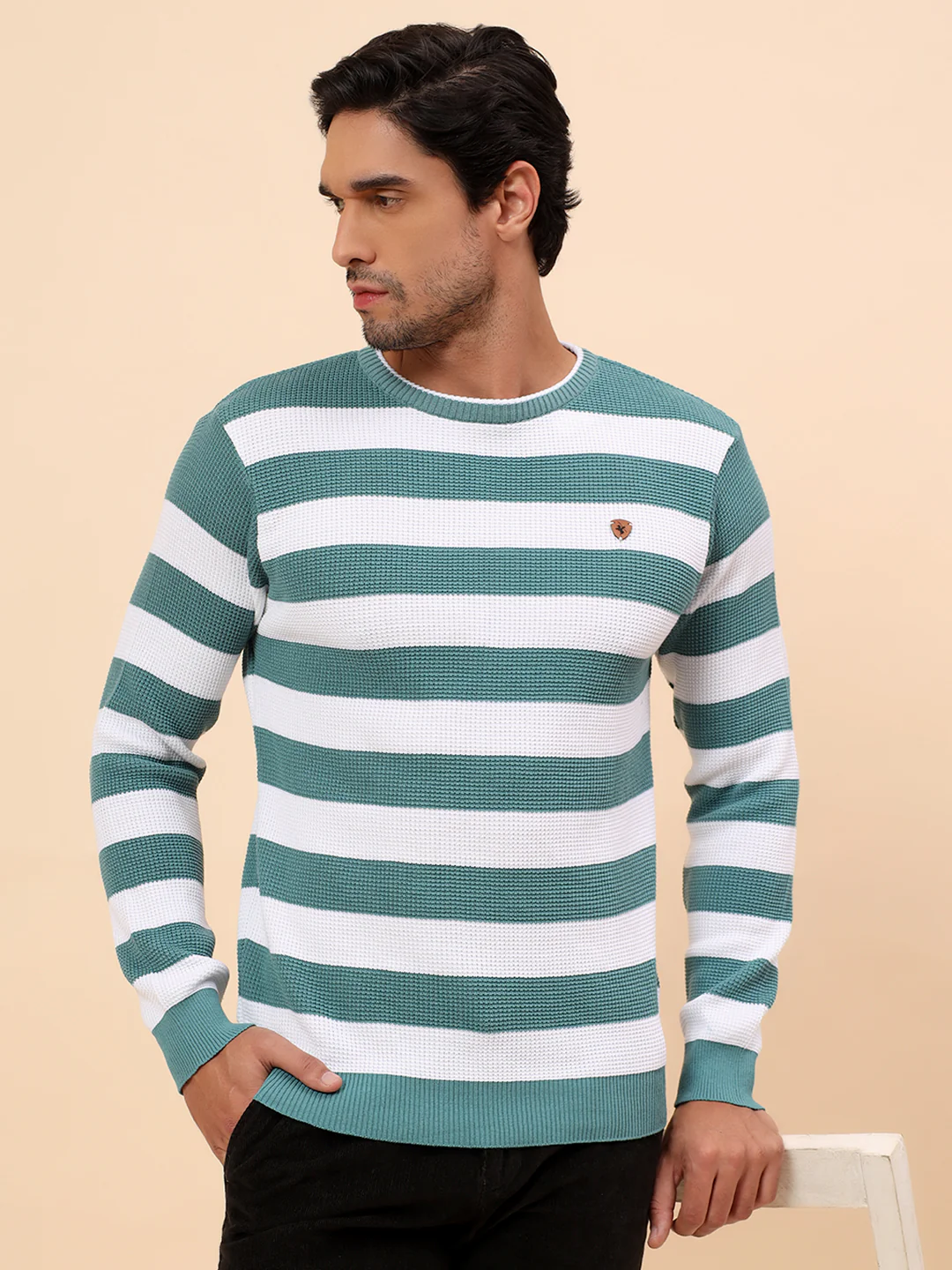 Sweater for Men | Winter Wear Polyester Fabric Pull-On Closure Round Neck Regular Fit Striped Pattern - Image 2