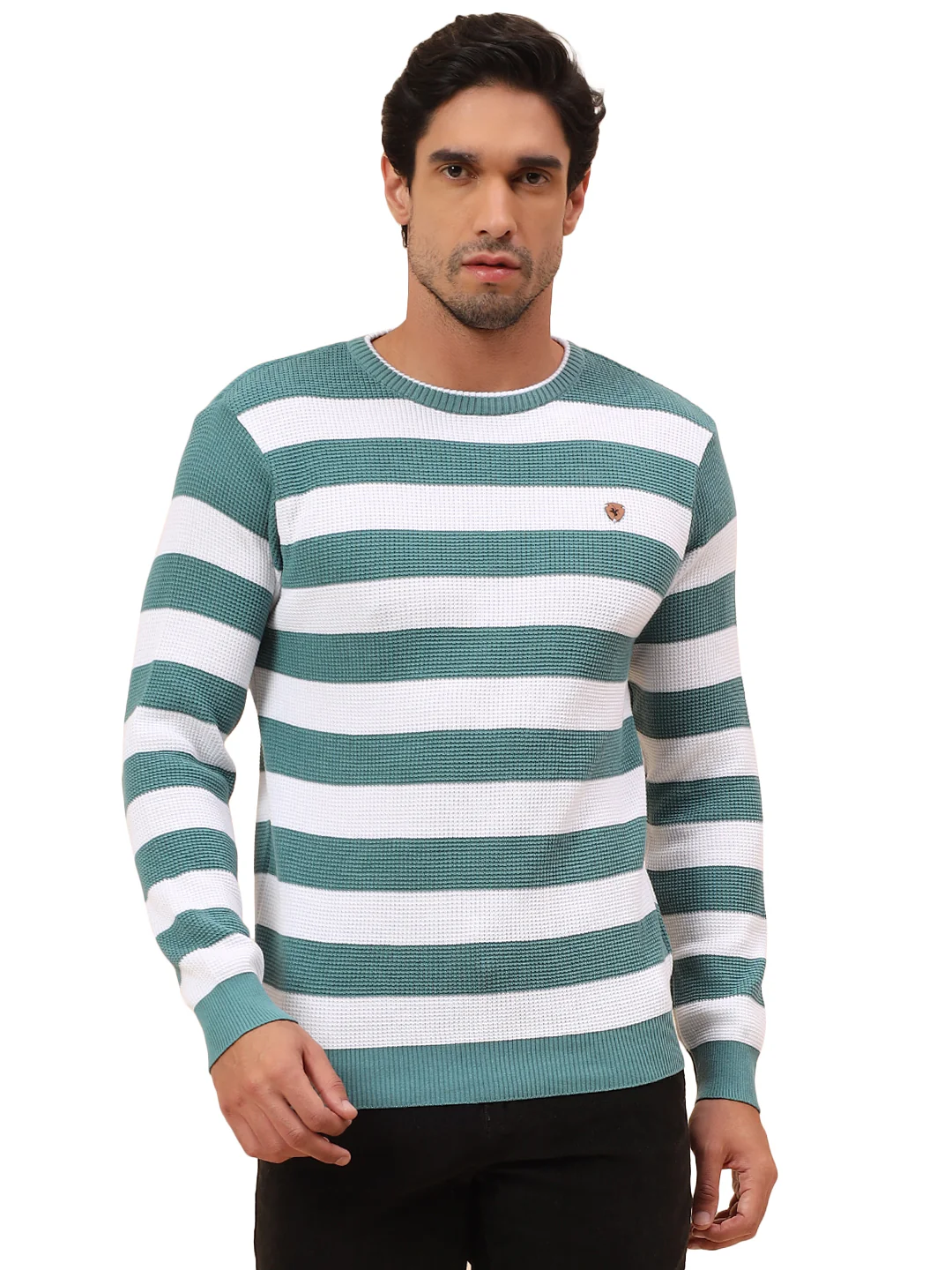 Sweater for Men | Winter Wear Polyester Fabric Pull-On Closure Round Neck Regular Fit Striped Pattern - Image 9