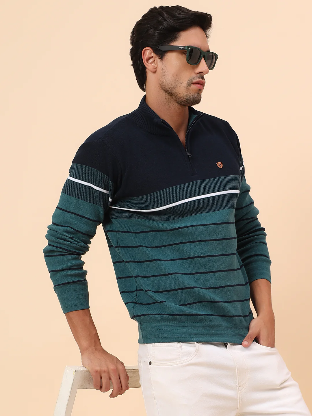 Sweater for Men | Winter Wear Polyester Fabric Zipper Closure Mock Neck Regular Fit Striped Pattern - Image 2