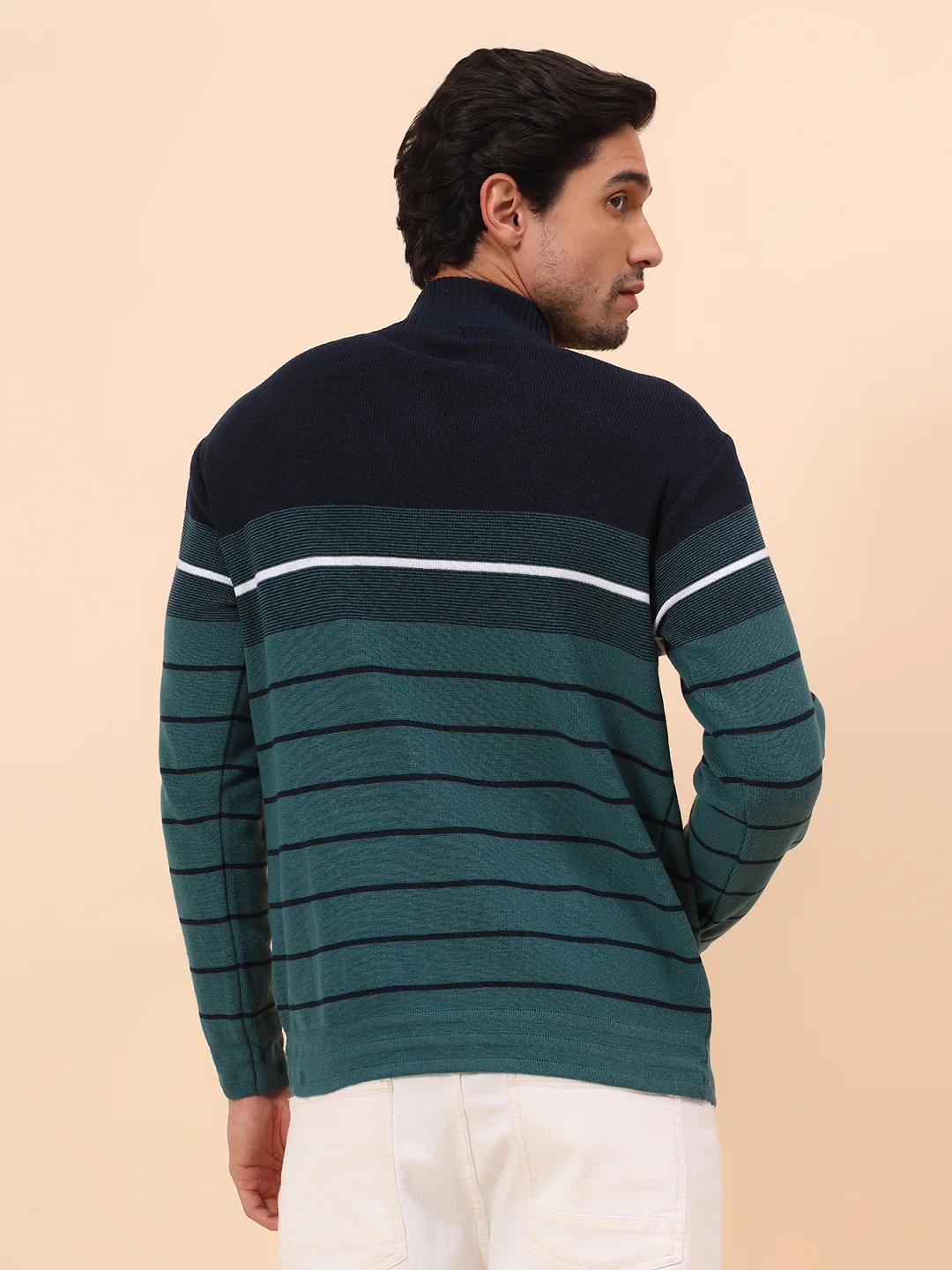 Sweater for Men | Winter Wear Polyester Fabric Zipper Closure Mock Neck Regular Fit Striped Pattern - Image 6