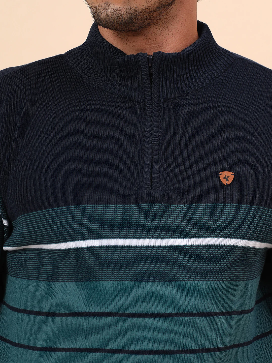 Sweater for Men | Winter Wear Polyester Fabric Zipper Closure Mock Neck Regular Fit Striped Pattern - Image 7