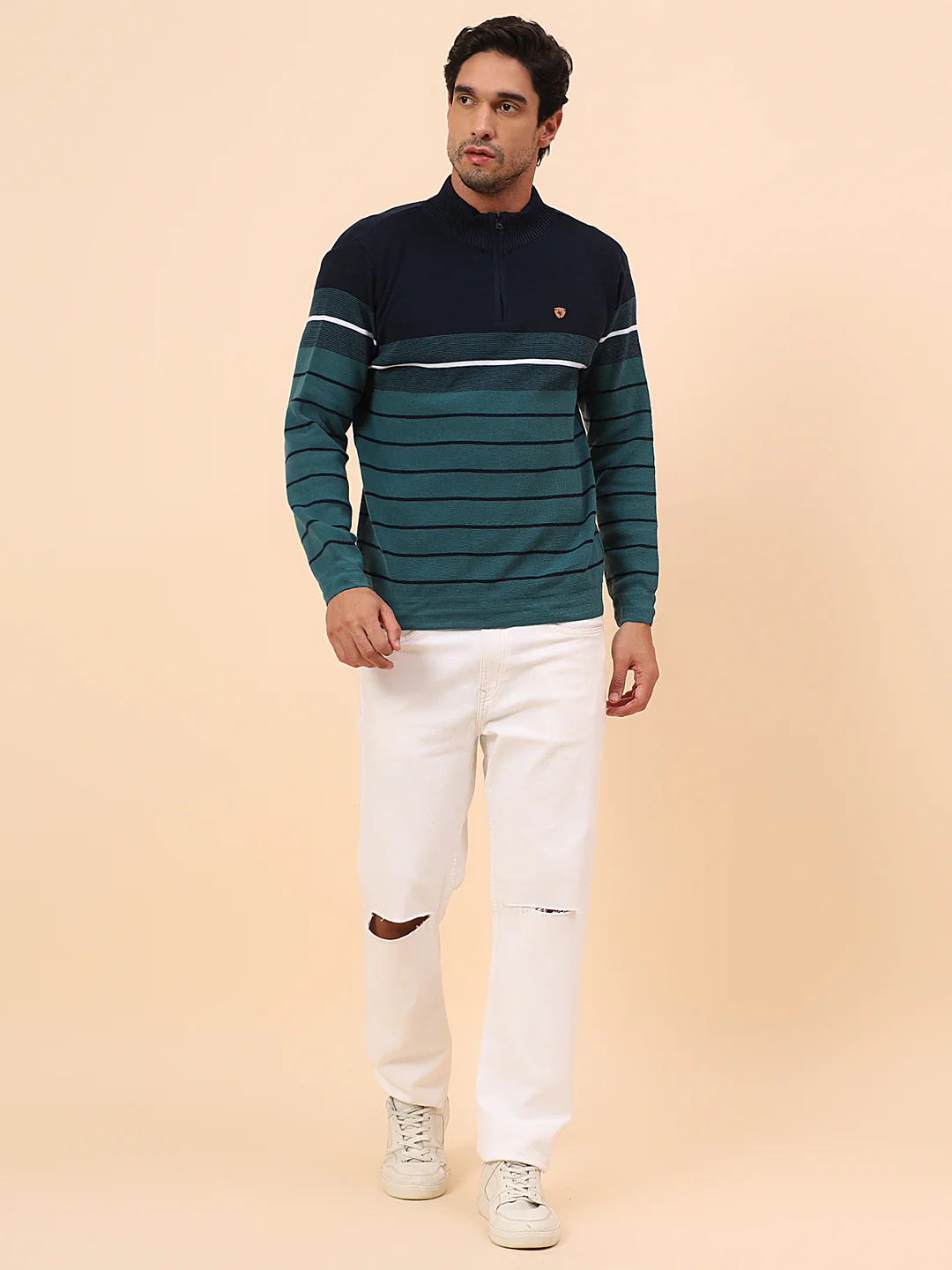 Sweater for Men | Winter Wear Polyester Fabric Zipper Closure Mock Neck Regular Fit Striped Pattern - Image 8